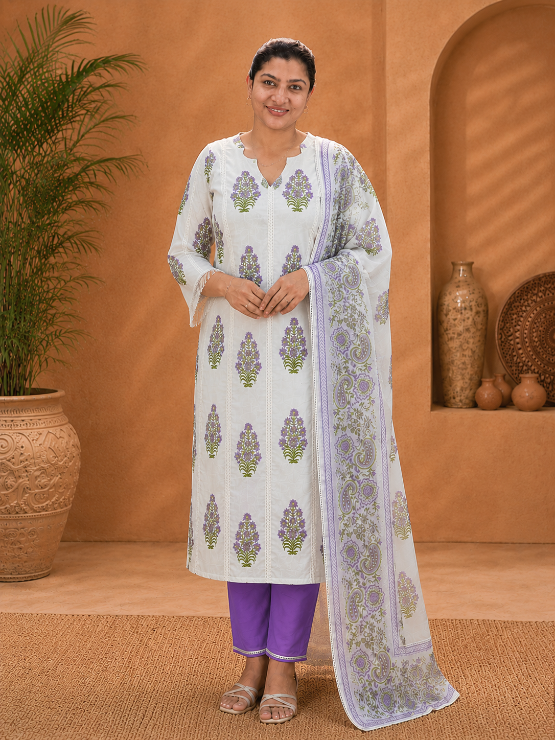Floral Hand Block Printed Cotton Salwar Set | SSC169