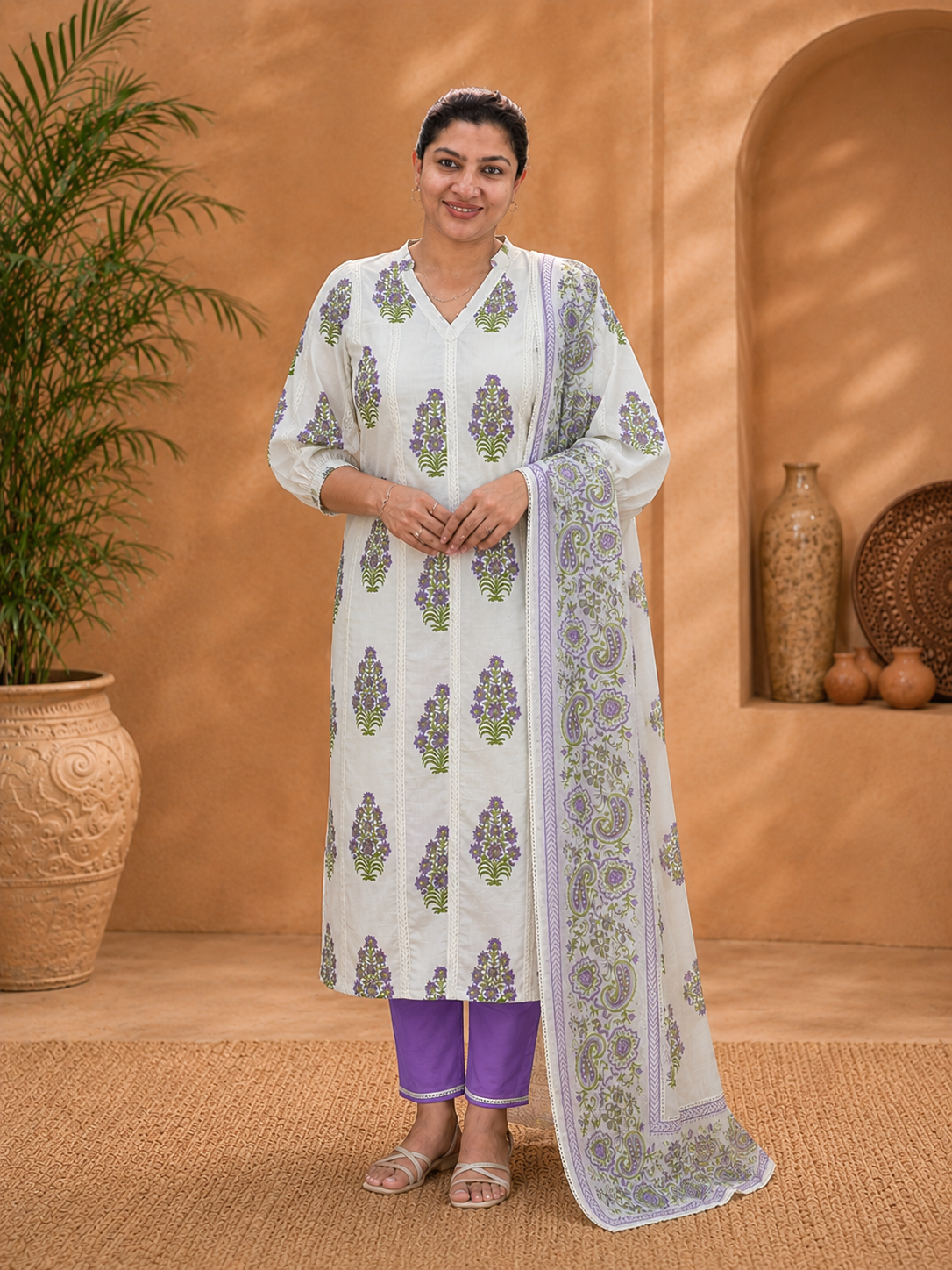 Floral Hand Block Printed Cotton Salwar Set | SSC169