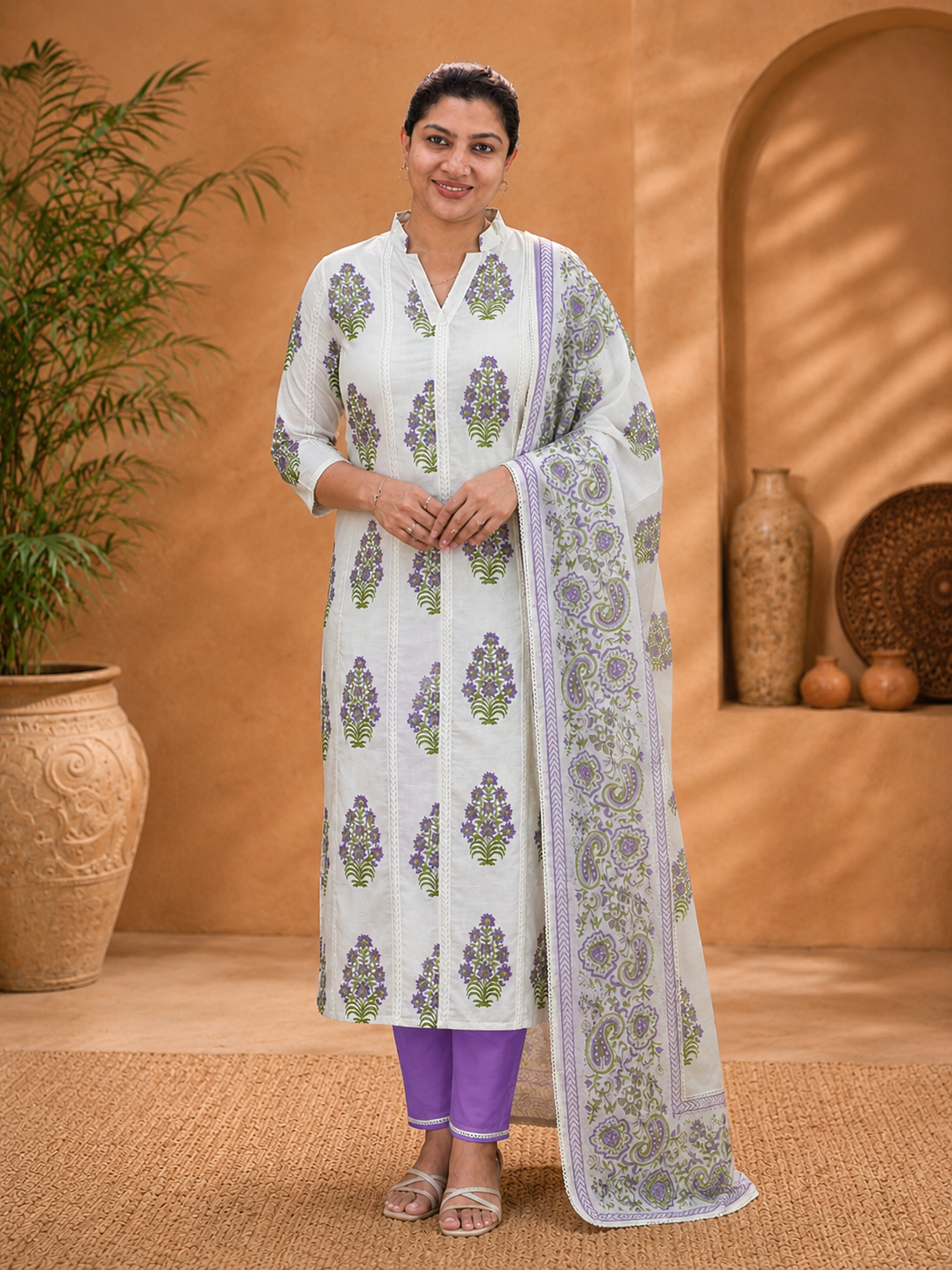 Floral Hand Block Printed Cotton Salwar Set | SSC169