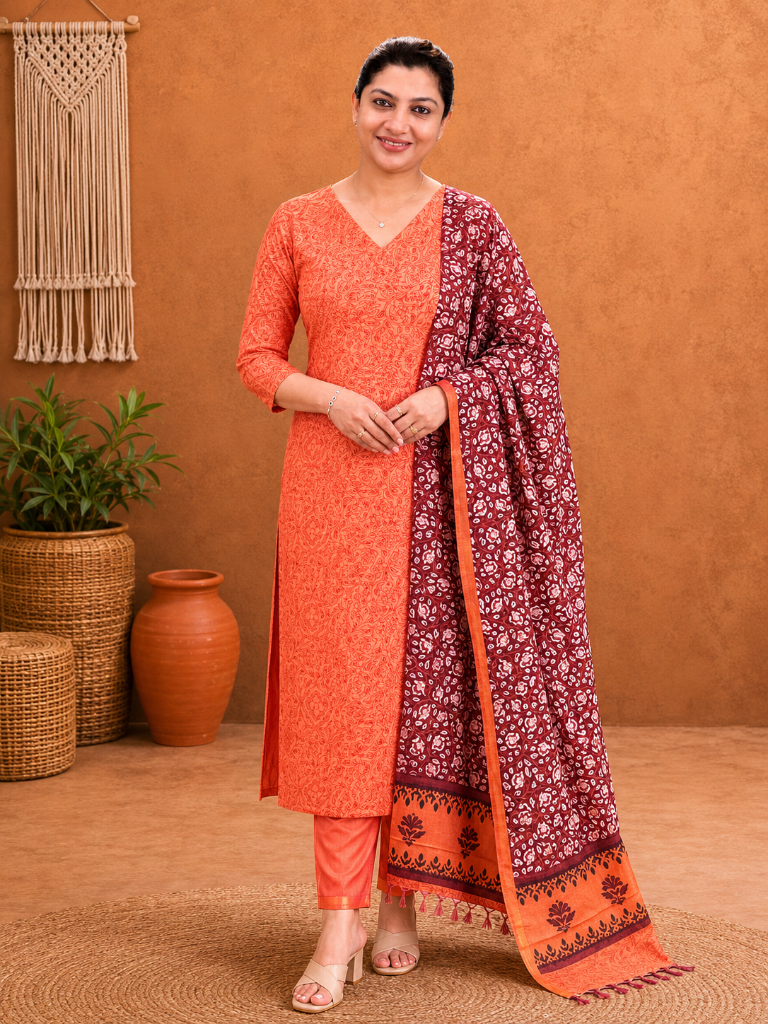 Floral Printed Tussar Salwar Set | MNH514