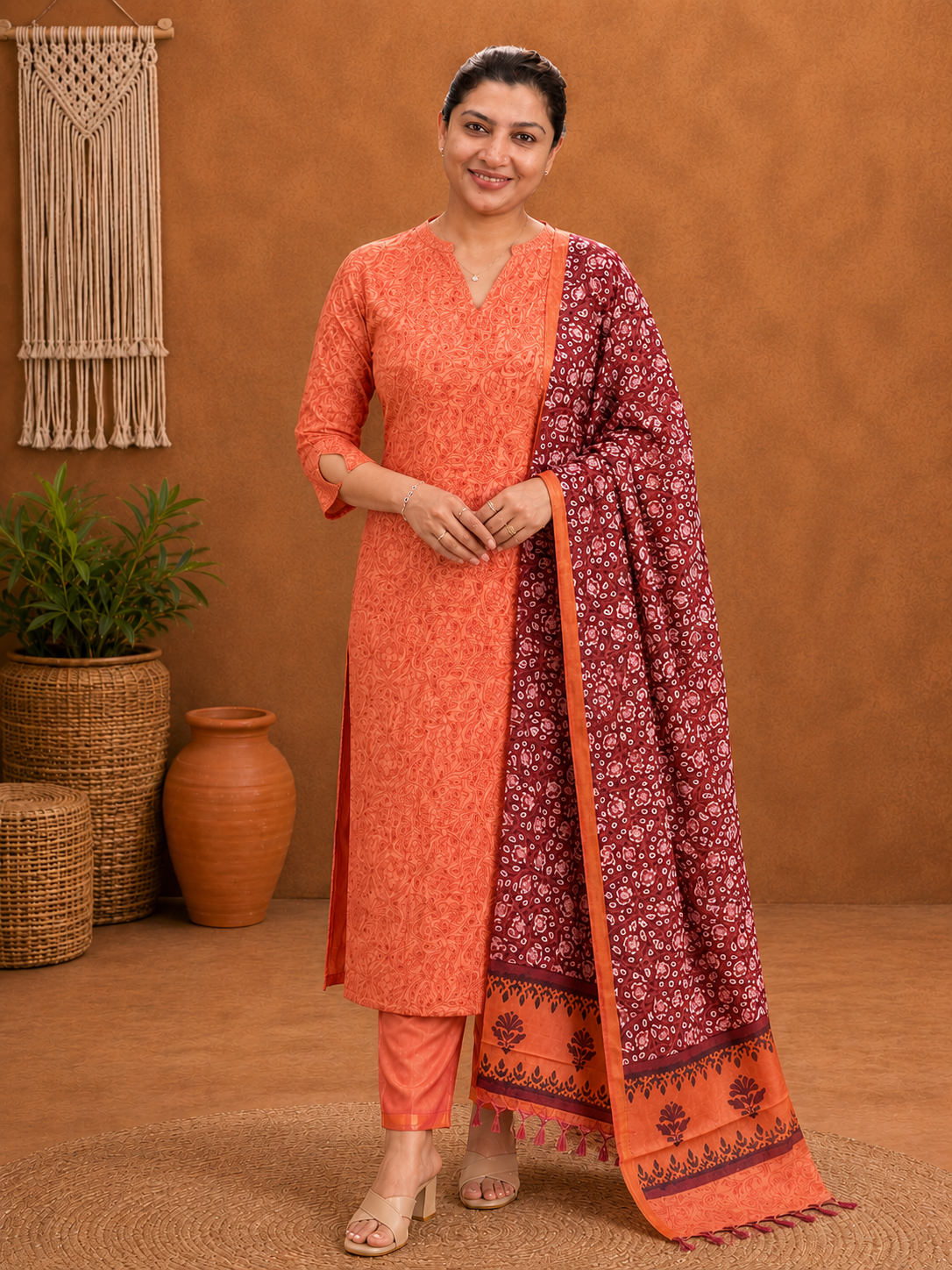Floral Printed Tussar Salwar Set | MNH514