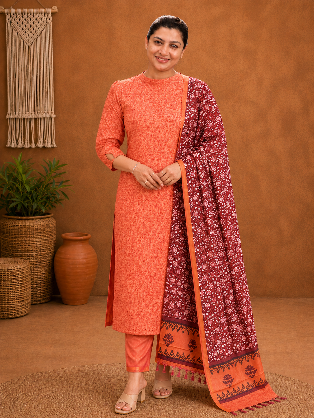 Floral Printed Tussar Salwar Set | MNH514