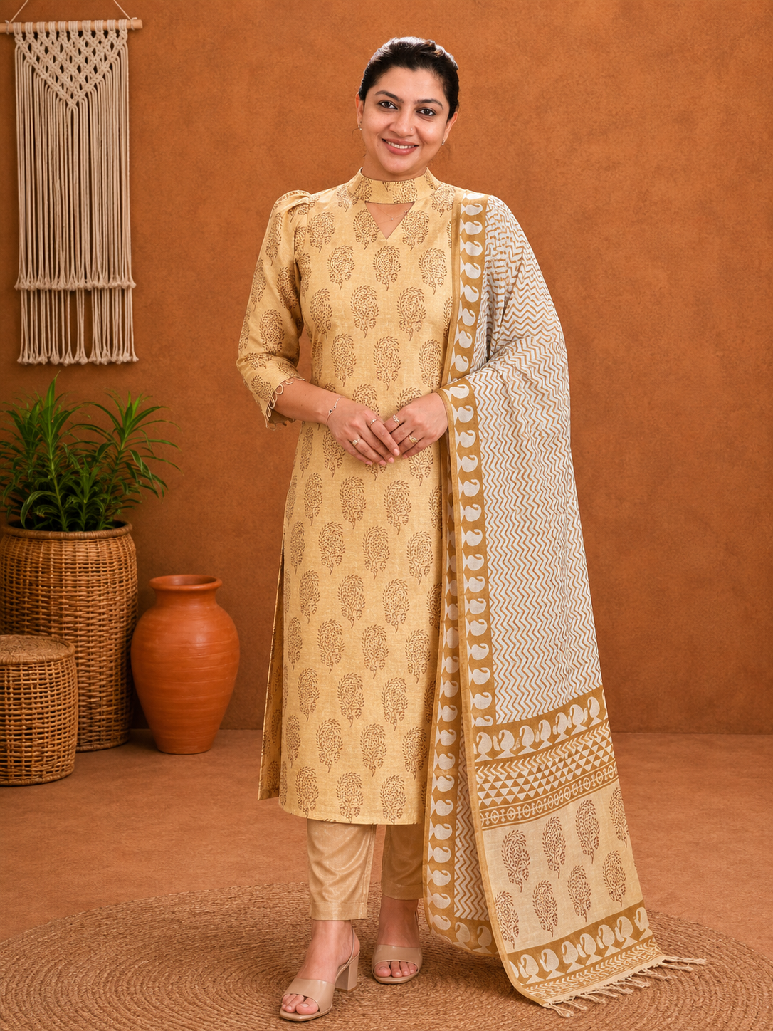 Screen Printed Tussar Salwar Set | MNH523