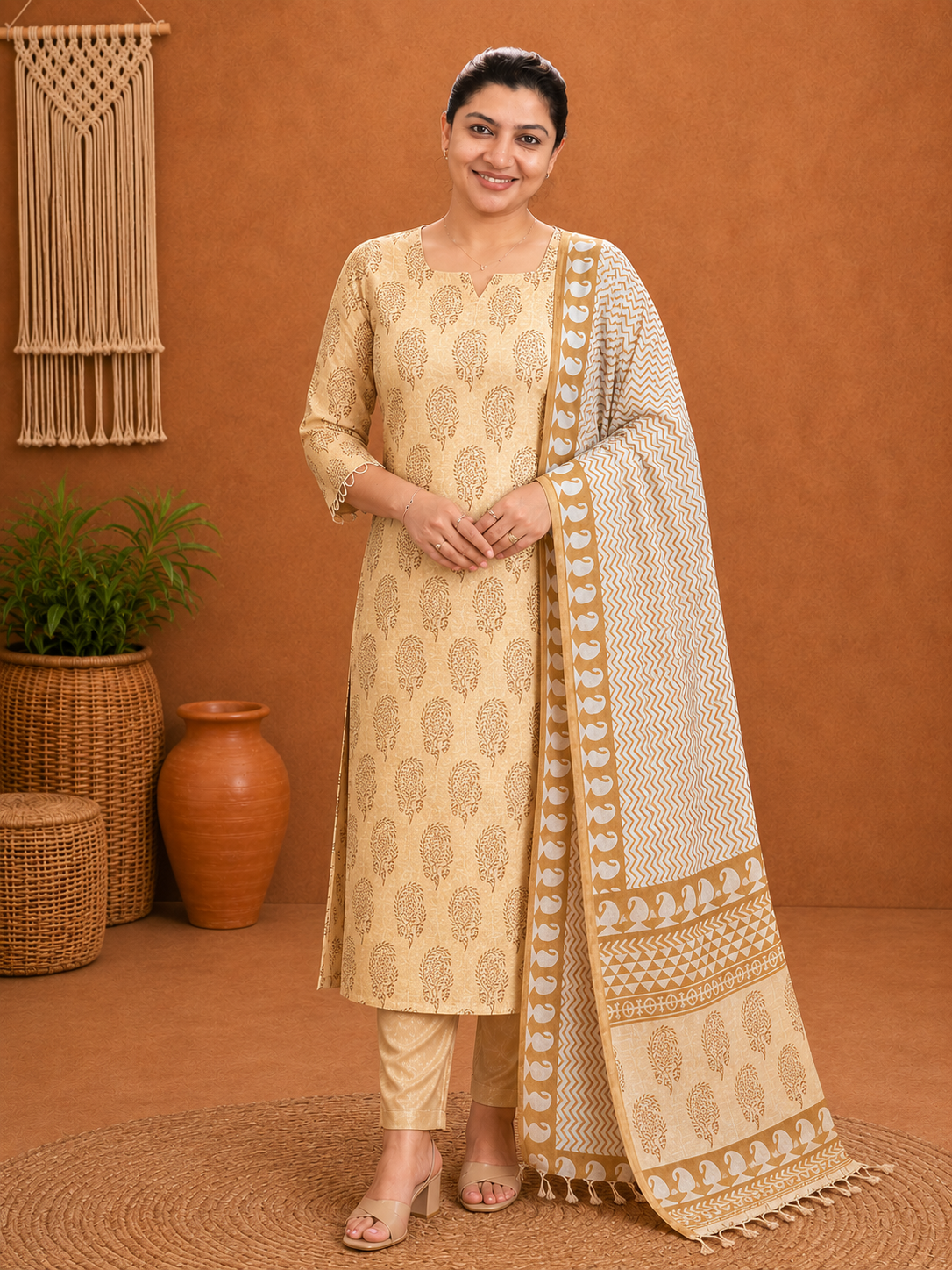 Screen Printed Tussar Salwar Set | MNH523