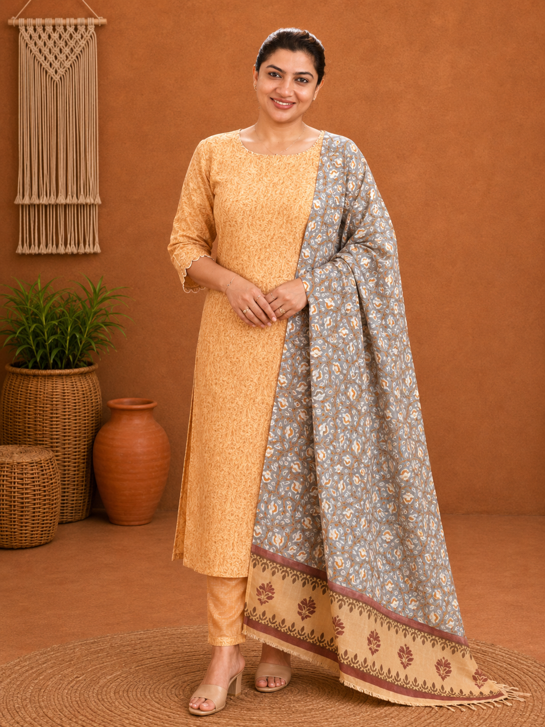 Floral Printed Tussar Salwar Set | MNH516