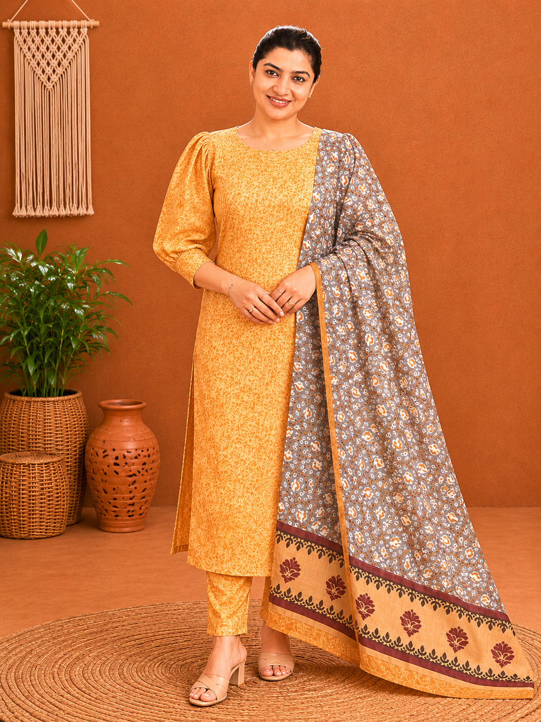 Floral Printed Tussar Salwar Set | MNH516