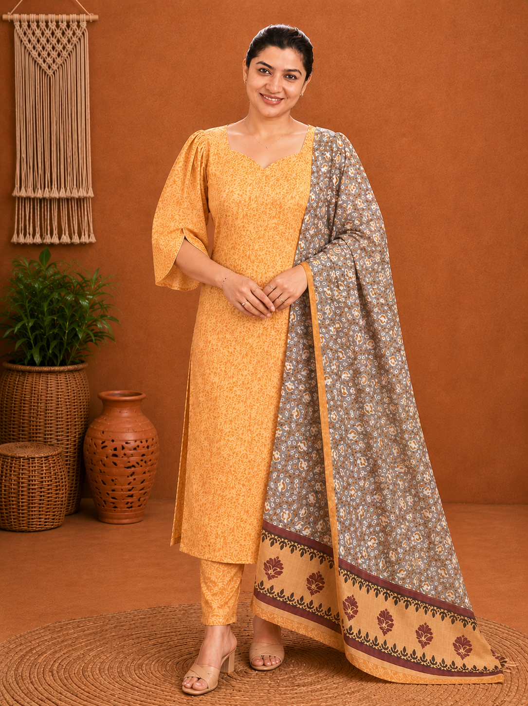 Floral Printed Tussar Salwar Set | MNH516