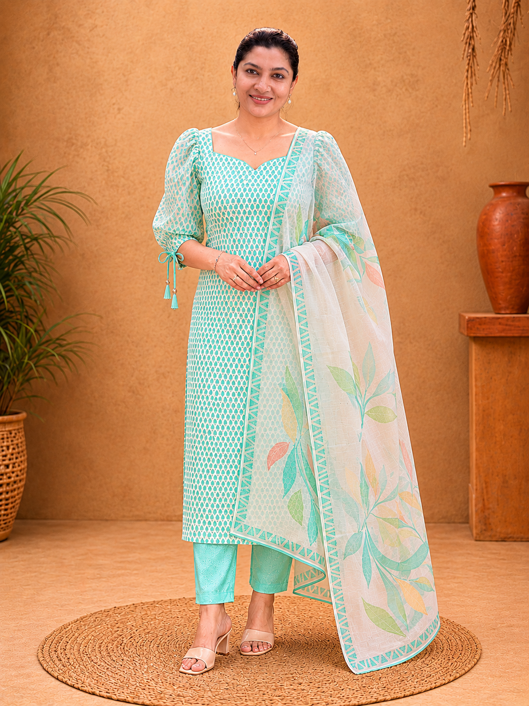 Floral Printed Chanderi Salwar Set |HE288