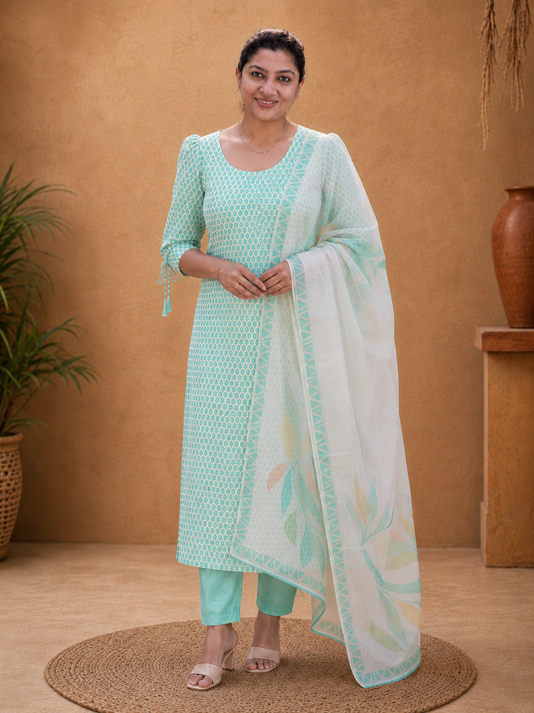 Floral Printed Chanderi Salwar Set |HE288