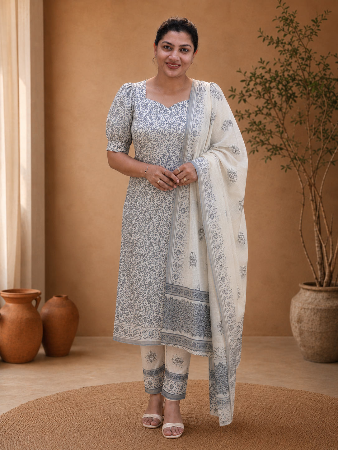 Floral Jaal Pattern Cotton Salwar Set |  MF187