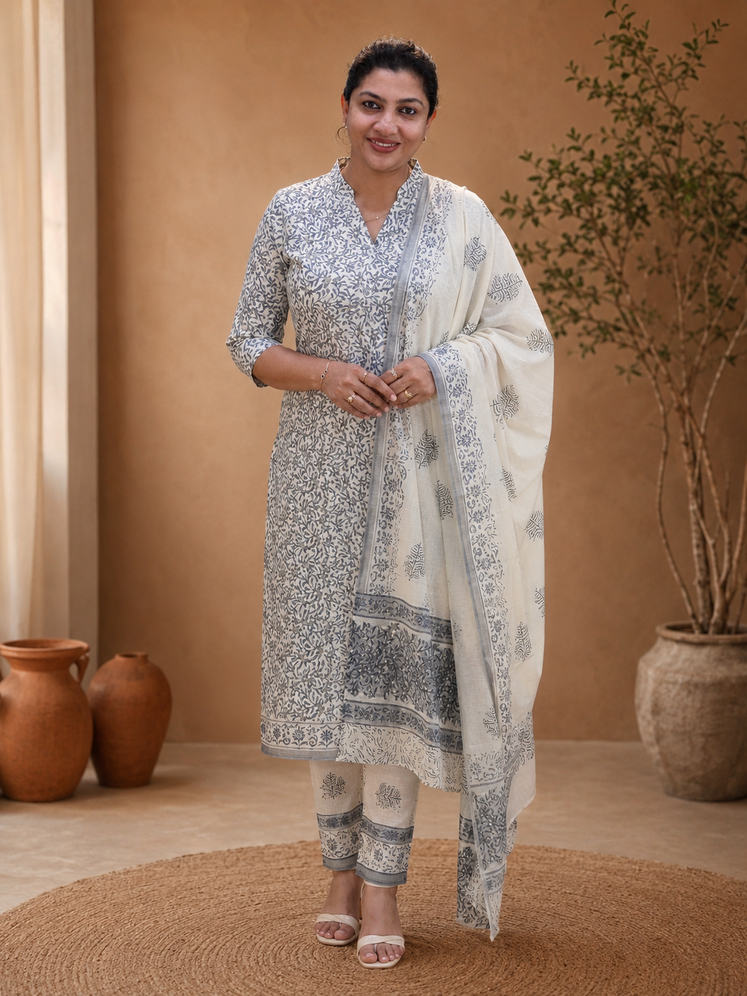 Floral Jaal Pattern Cotton Salwar Set |  MF187