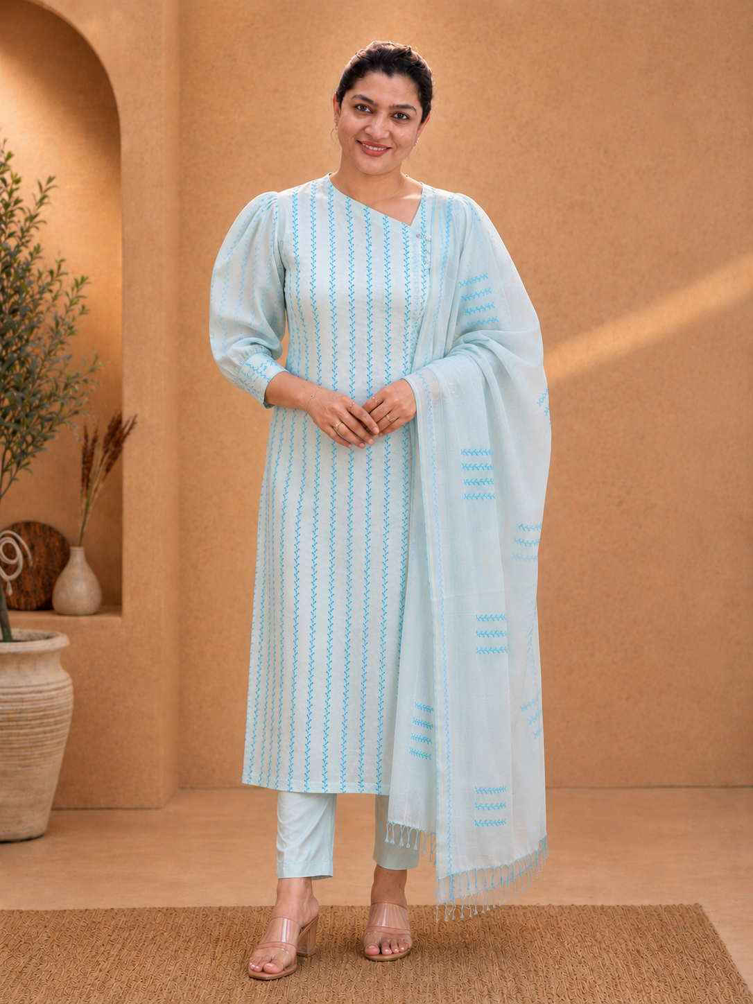 Machine Embroidery Detailed Tussar Salwar Set | MNH497