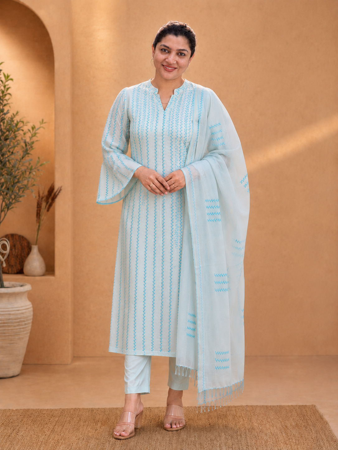 Machine Embroidery Detailed Tussar Salwar Set | MNH497