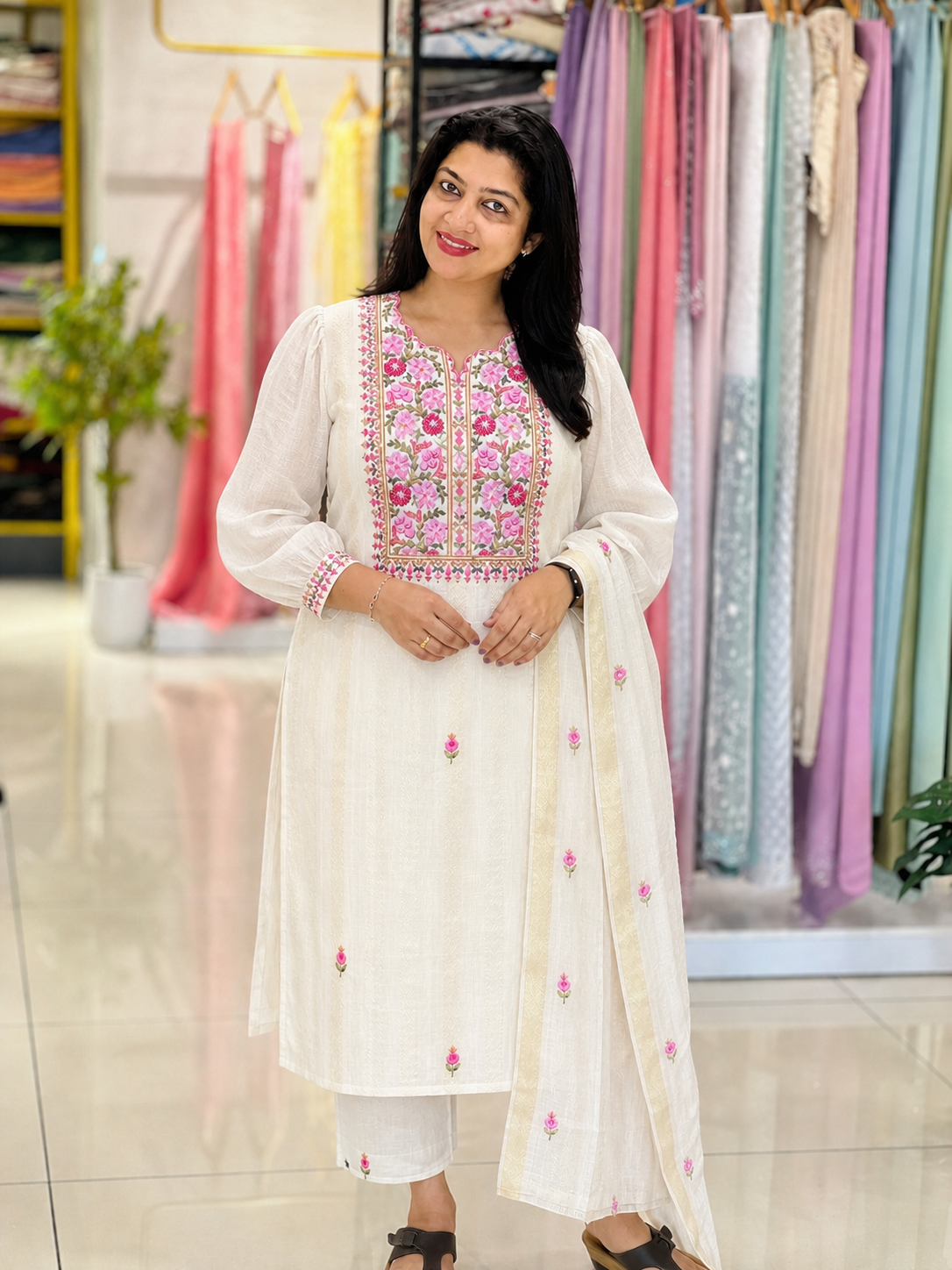 Hand Work Highlighting Chanderi Salwar Set | MM495