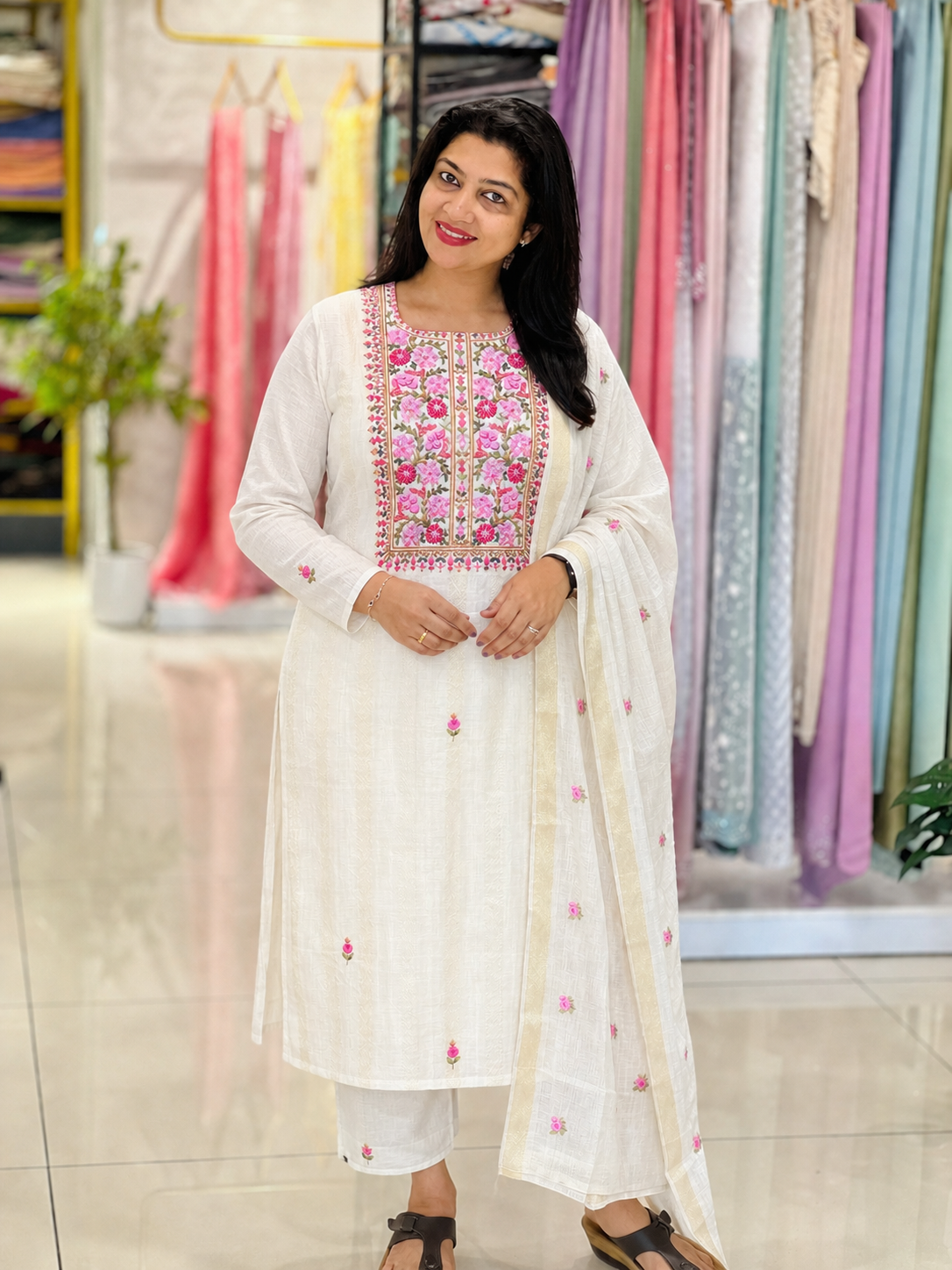 Hand Work Highlighting Chanderi Salwar Set | MM495