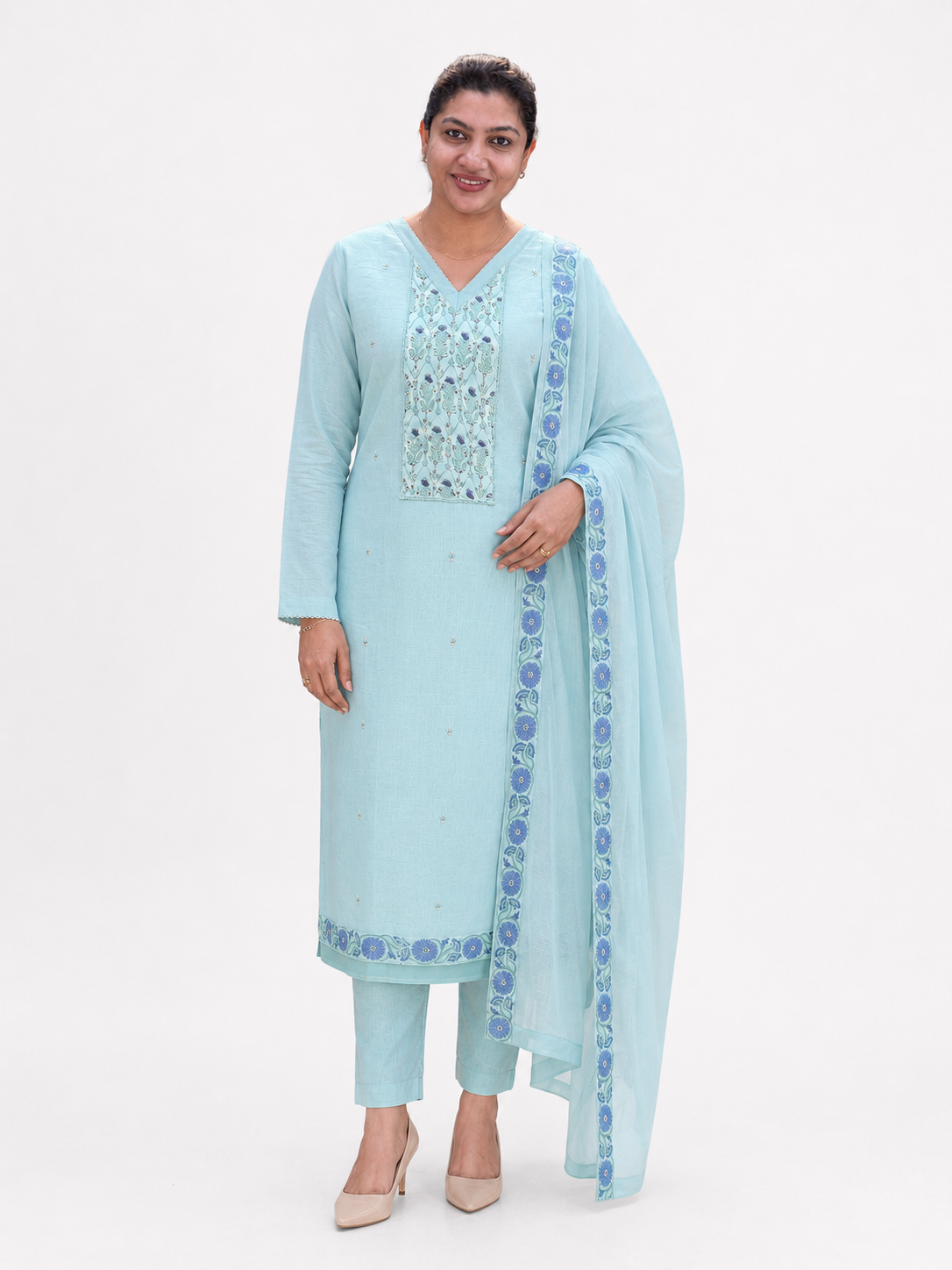 Hand Embroidery & Sequins Detailed Mul Chanderi Salwar Set |SSC196