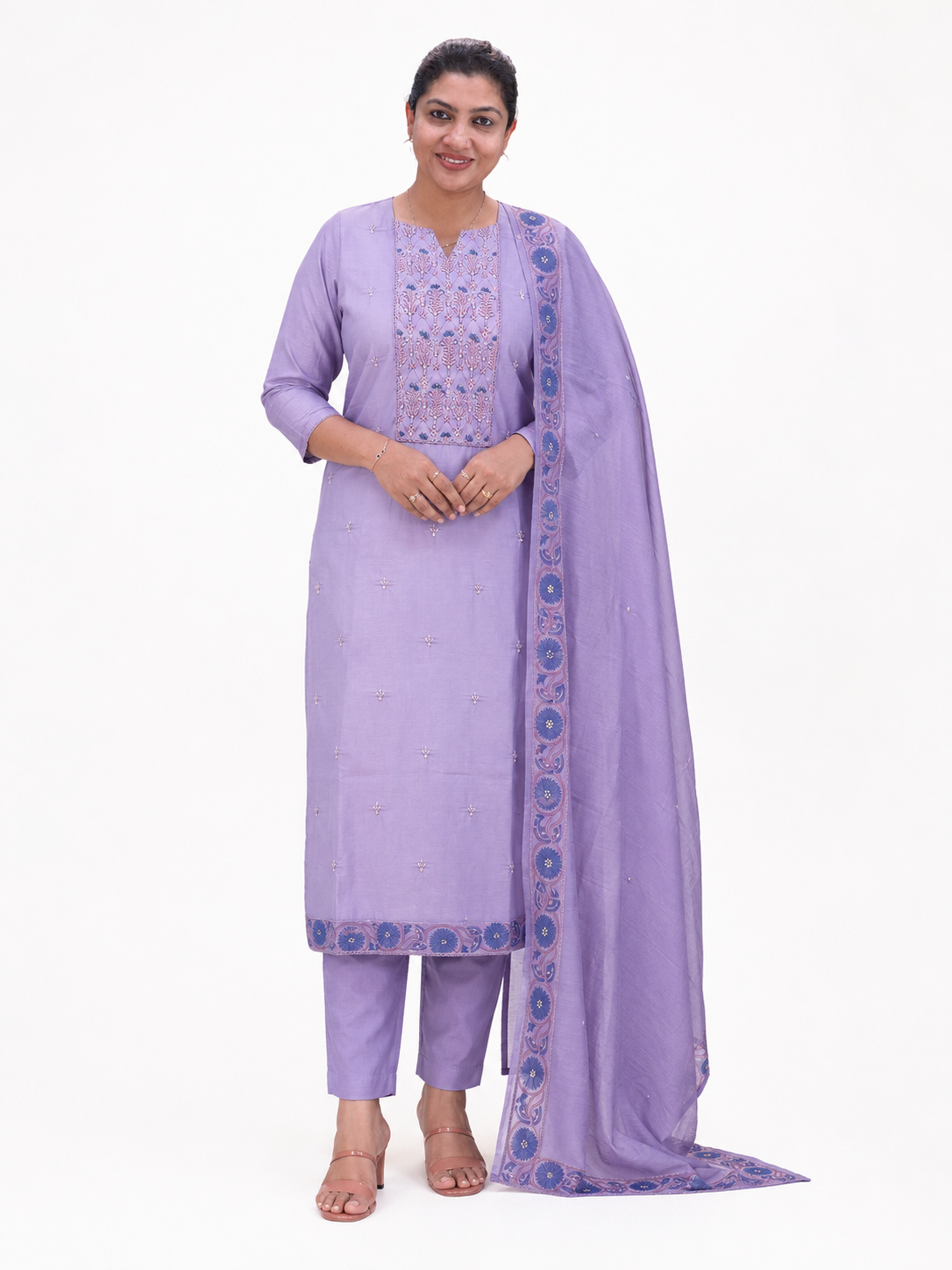 Hand Embroidery & Sequins Detailed Mul Chanderi Salwar Set  |SSC193