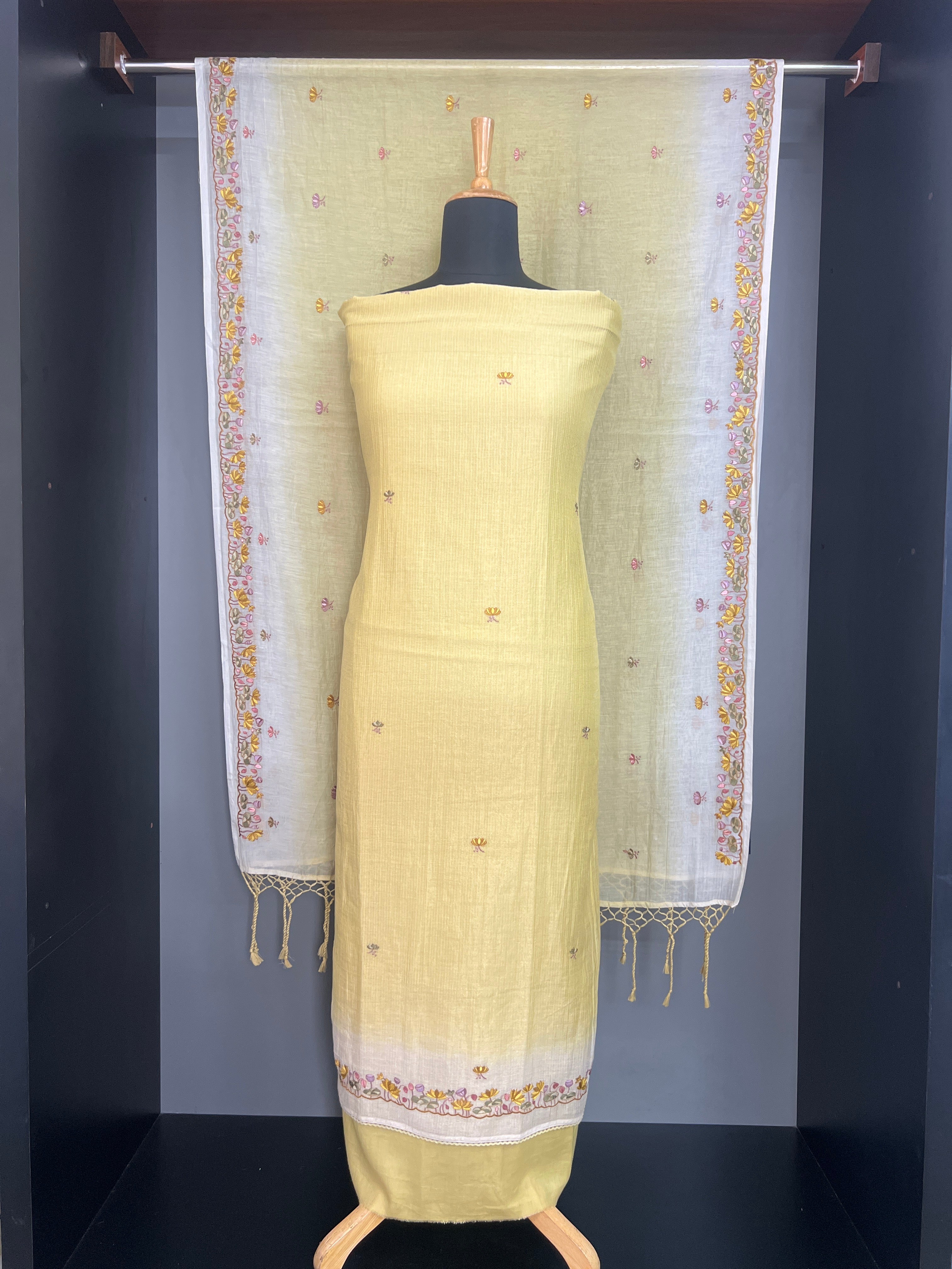 Check Pattern Embroidered Tussar Salwar Set |  KMM155