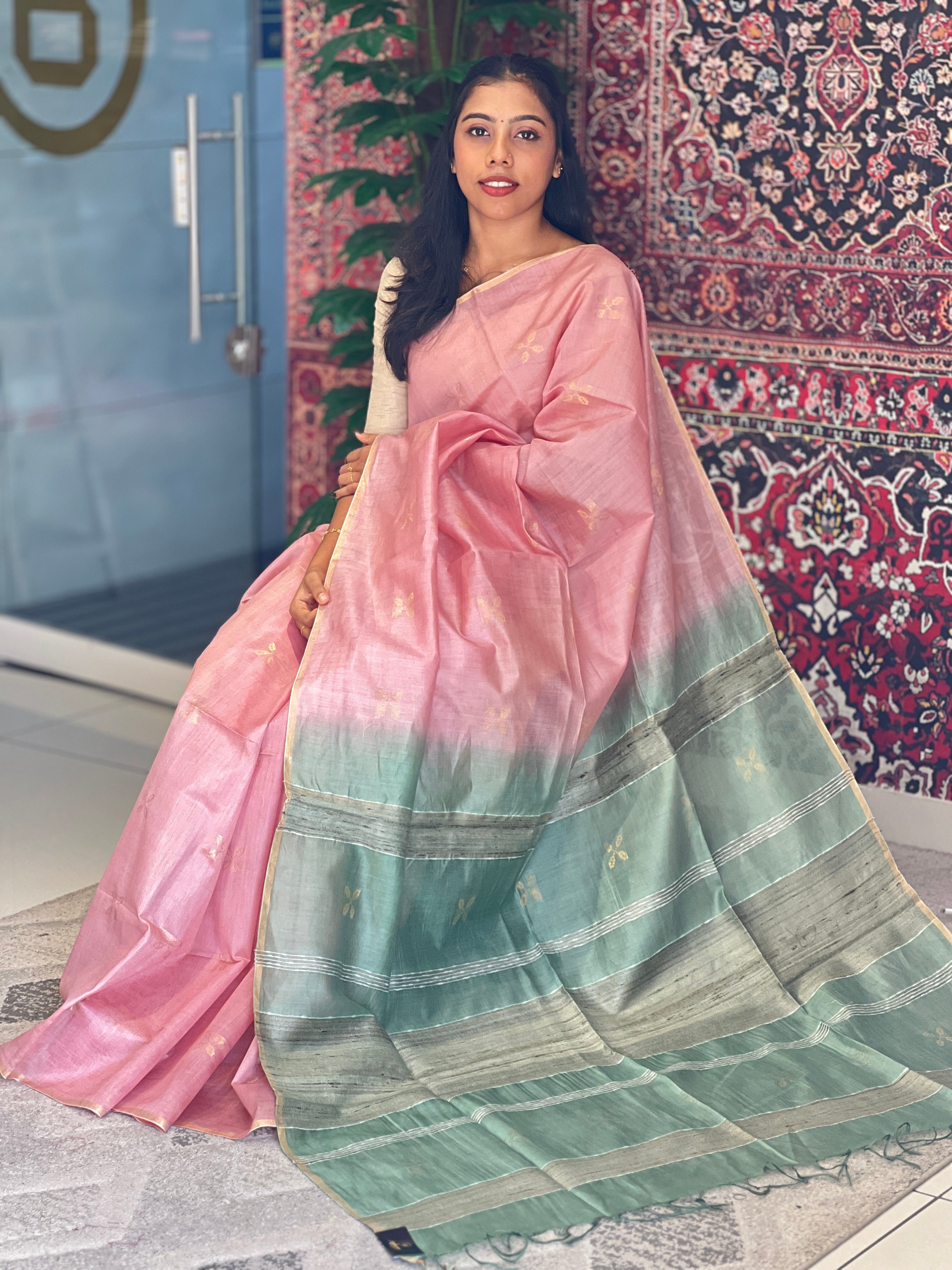 Zari Floral Buta With Kesiya Weaved Tussar Finish Saree | DLS322
