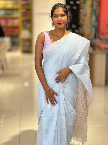Jacquard Weaving With Zari Border Detailed Linen Saree | DLS341