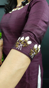 Floral Machine Yoke Embroidery Raw Silk Kurta Material | DN608