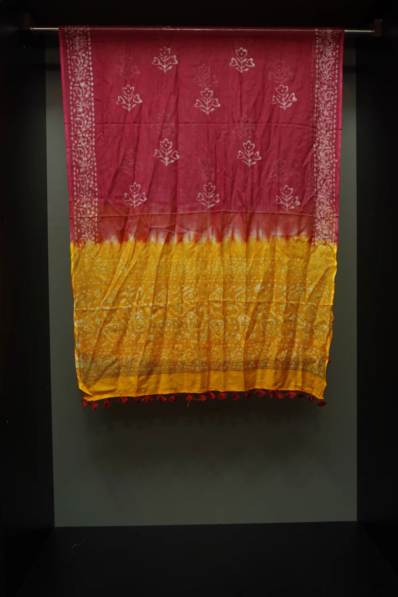Batik Printed Muga Check Kota Dupatta | SS879