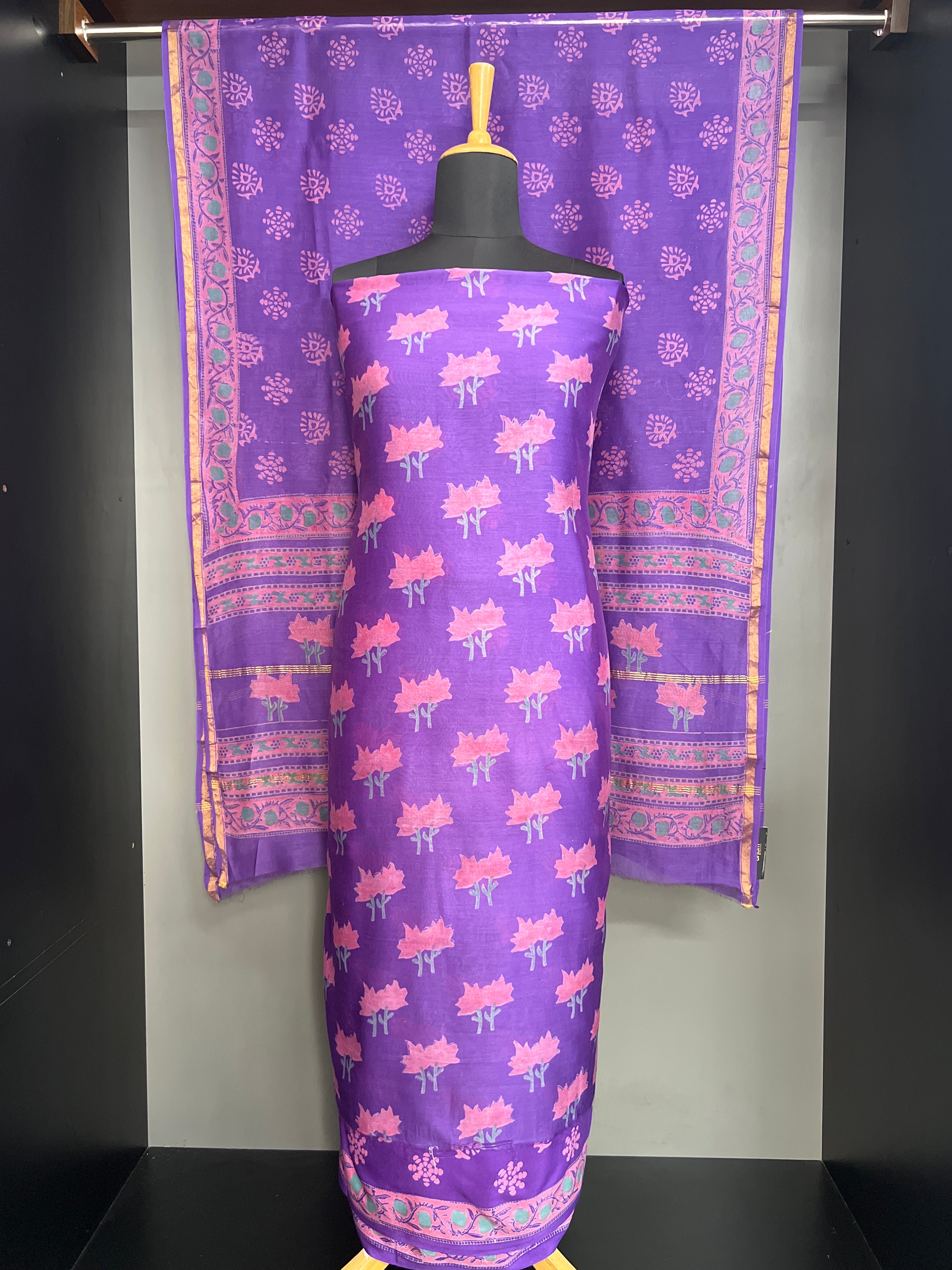 Floral Printed Pattern Chanderi Finish Salwar Set | JKL618