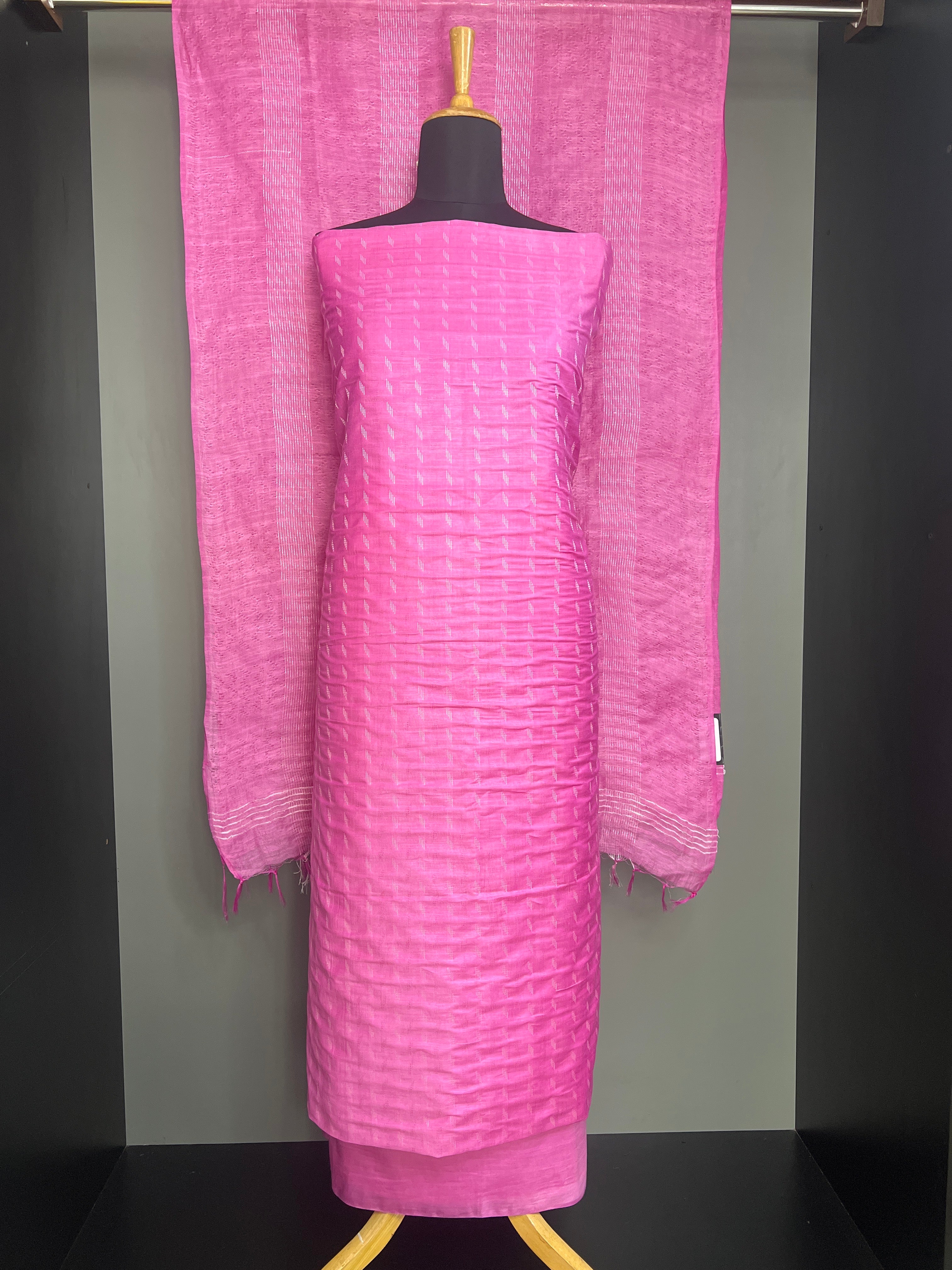Self Woven Pattern Bhagalpuri Linen Salwar Set  | NHH628