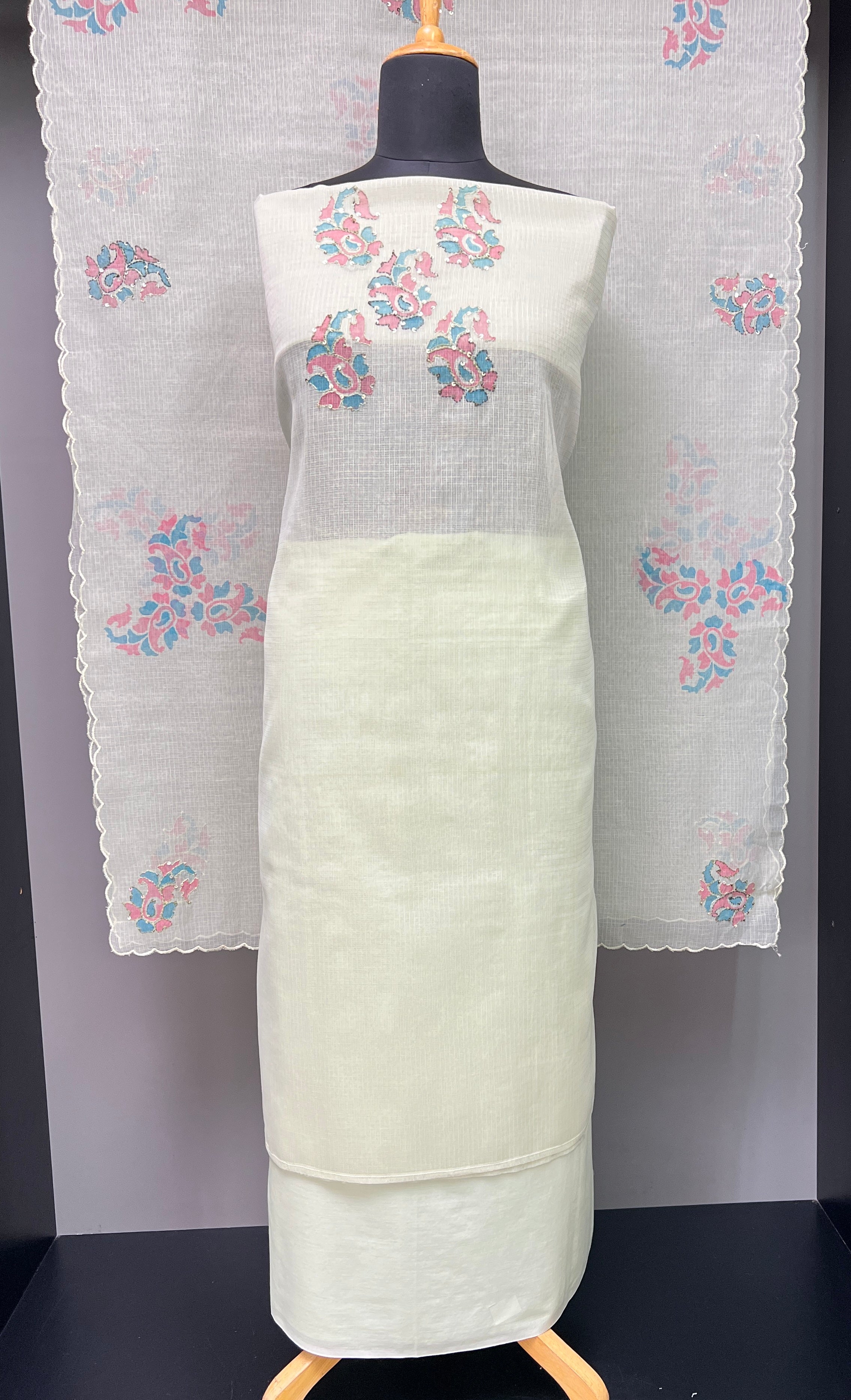 Hand Painted With Embroidery Highlighted Kota Salwar Set | PHU189