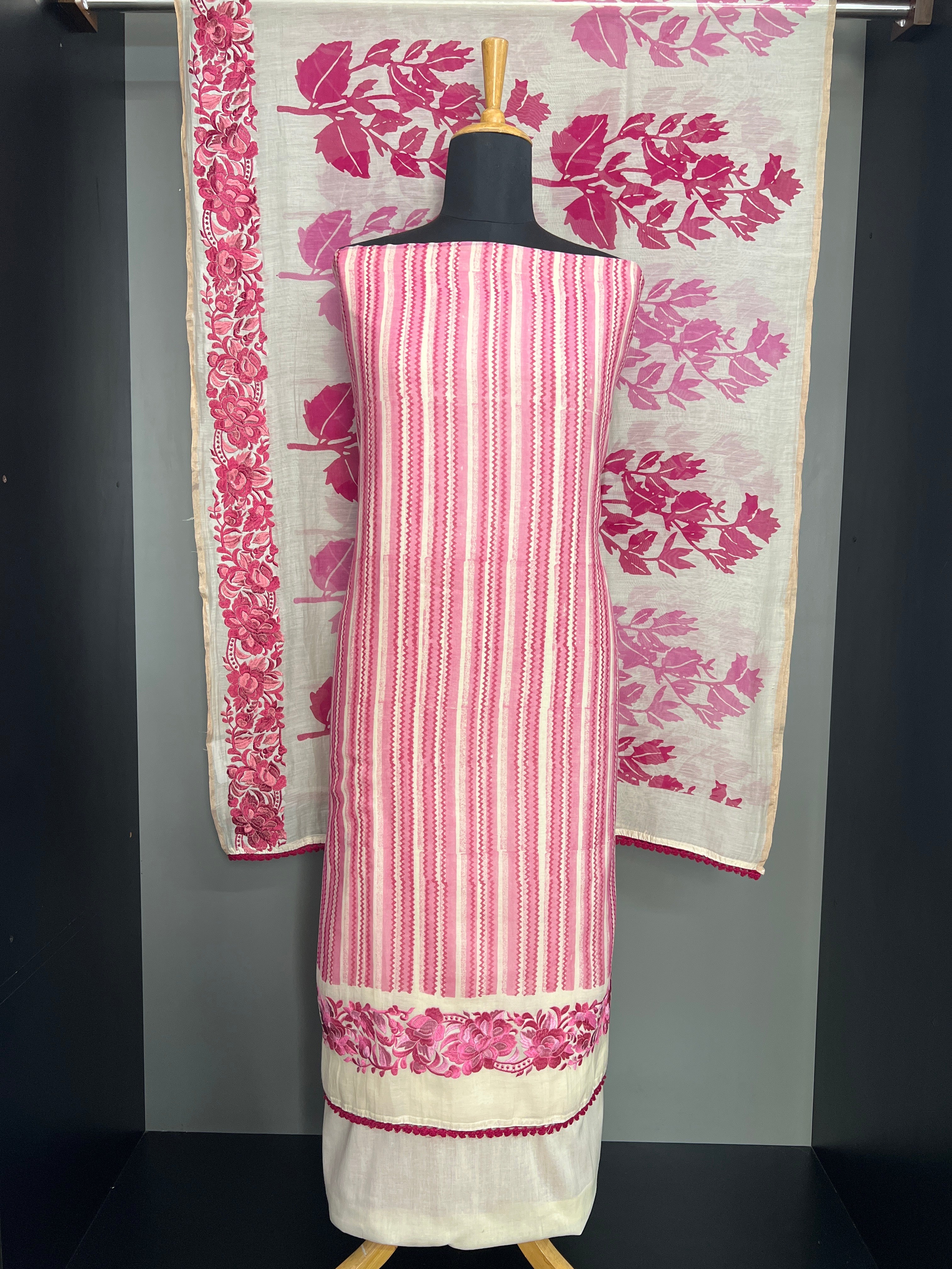 Computerized Embroidery Block Print Chanderi Salwar Set | ACD105
