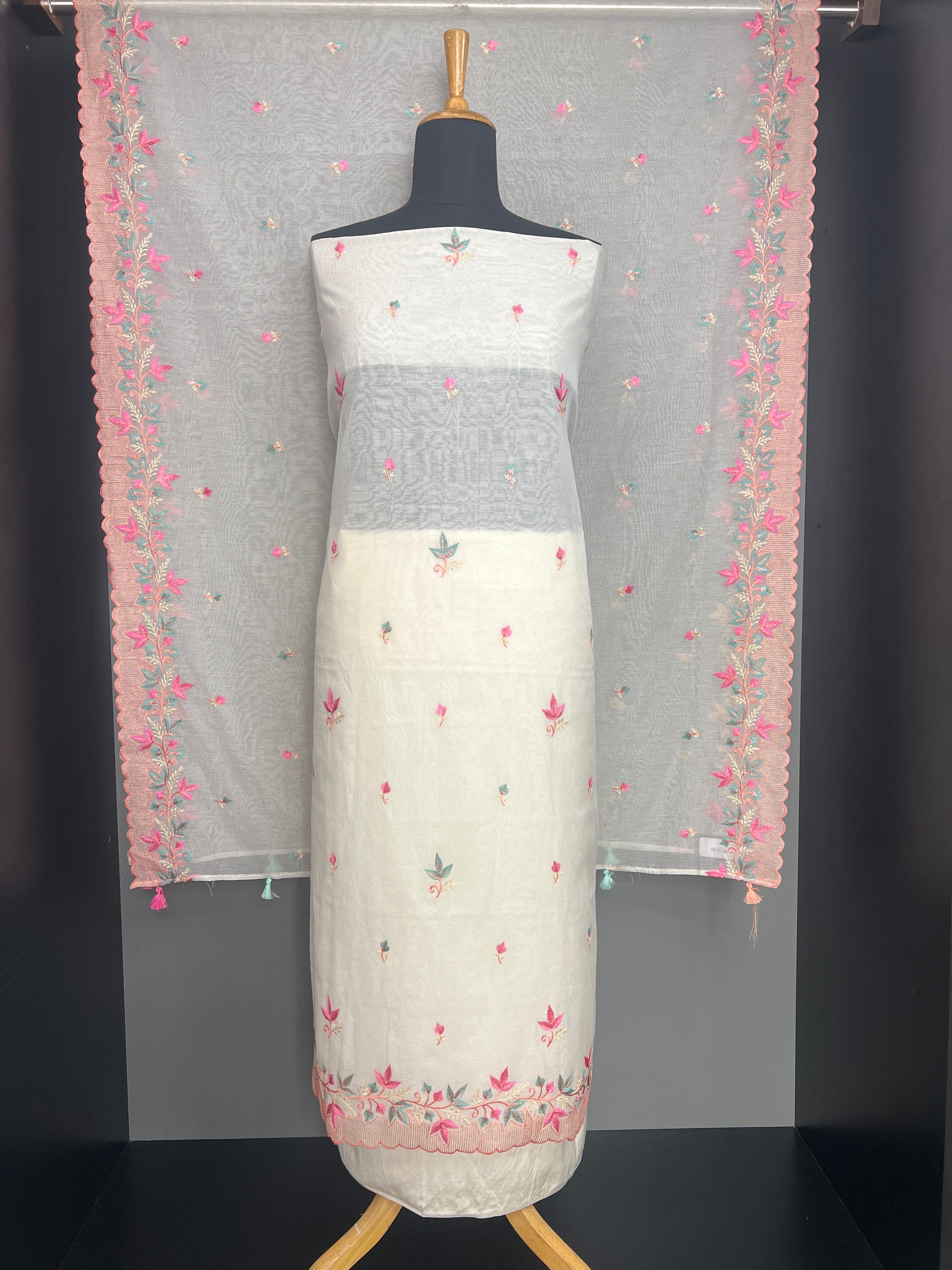 Computerized Embroidery Mul Chanderi Salwar Set | EG130