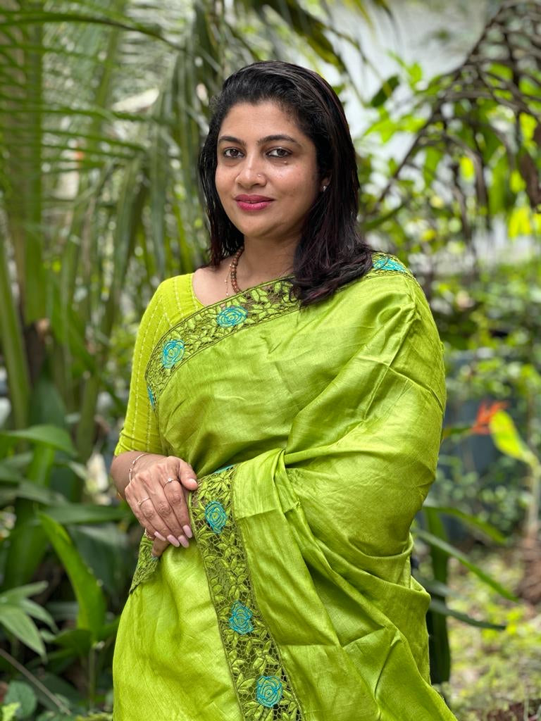 Twine Cutwork Embroidery Tussar Silk Saree | TC255