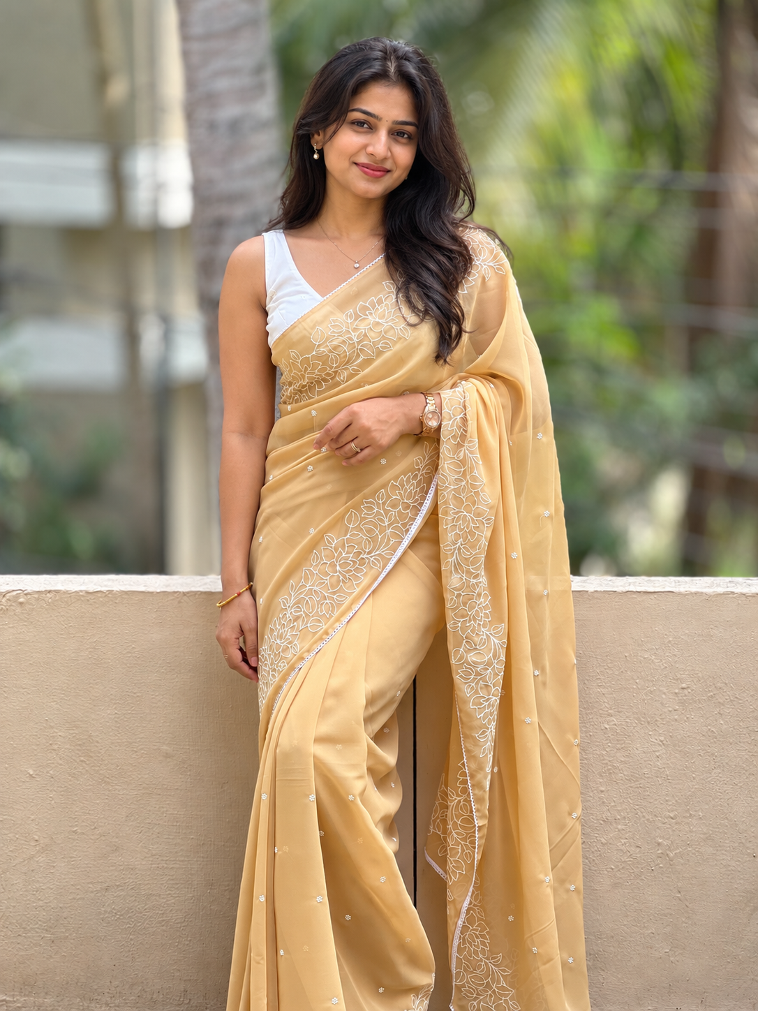 Georgette Point Embroidery Design Saree | RP253