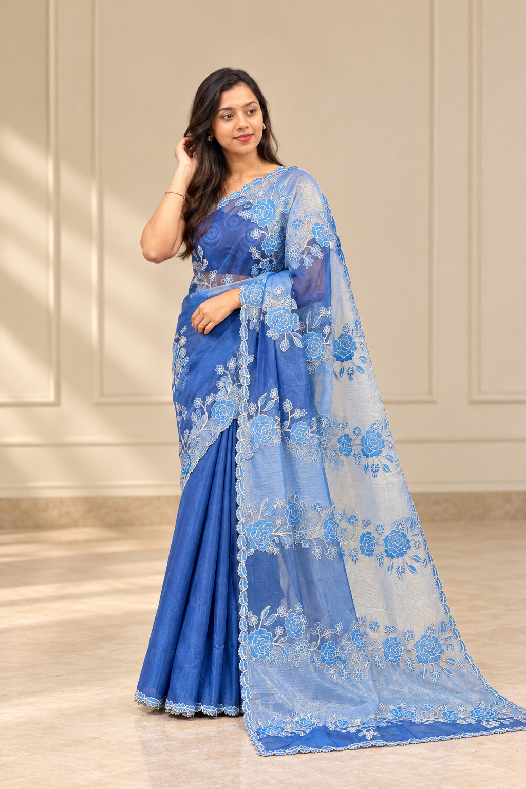 Floral Applique Pure Organza Saree | MM649