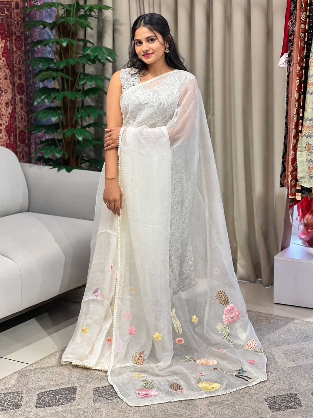 Patch Detailed Shimmer Organza Saree | BLD1516