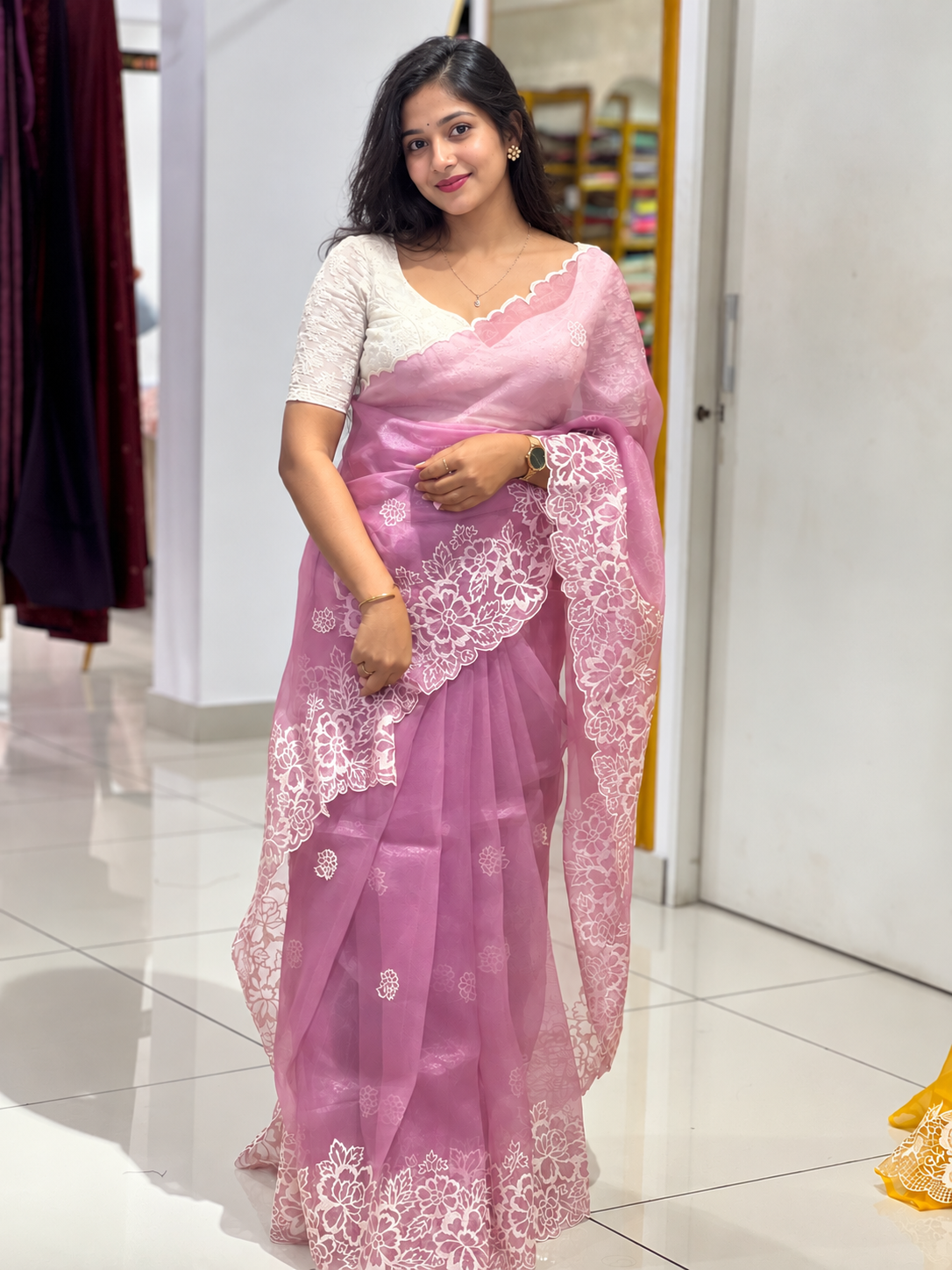 Floral Embroidery Detailed Shimmer Organza Saree | BLD1616