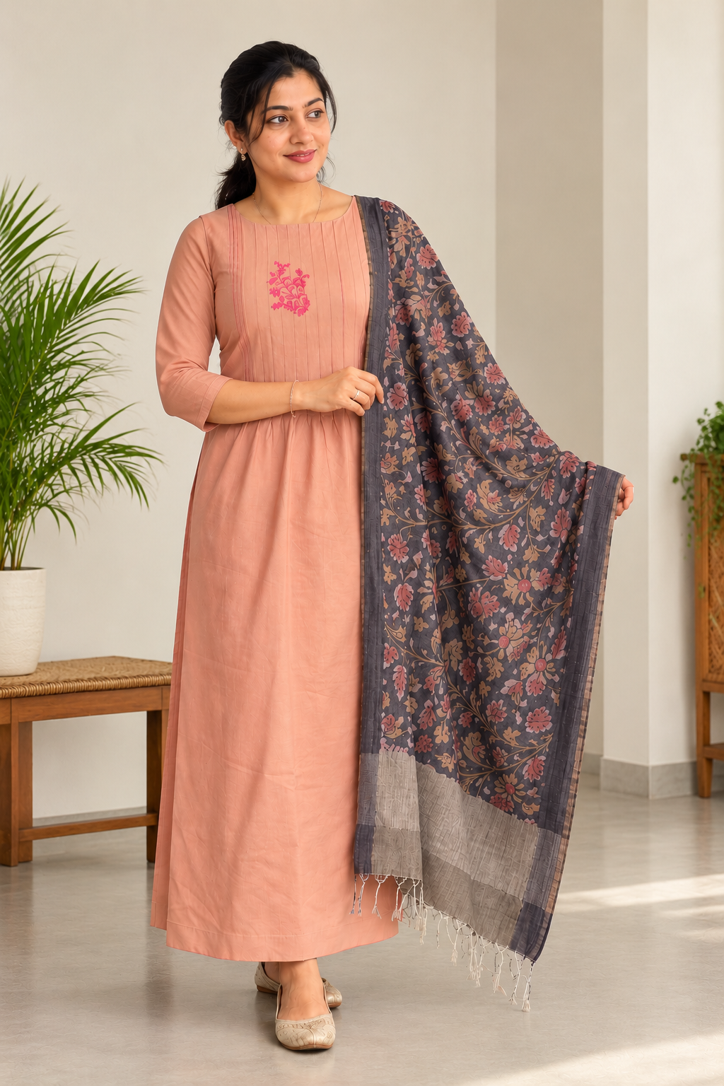 PV Material Single-Thread Floral Embroidered Salwar Set | HAK106