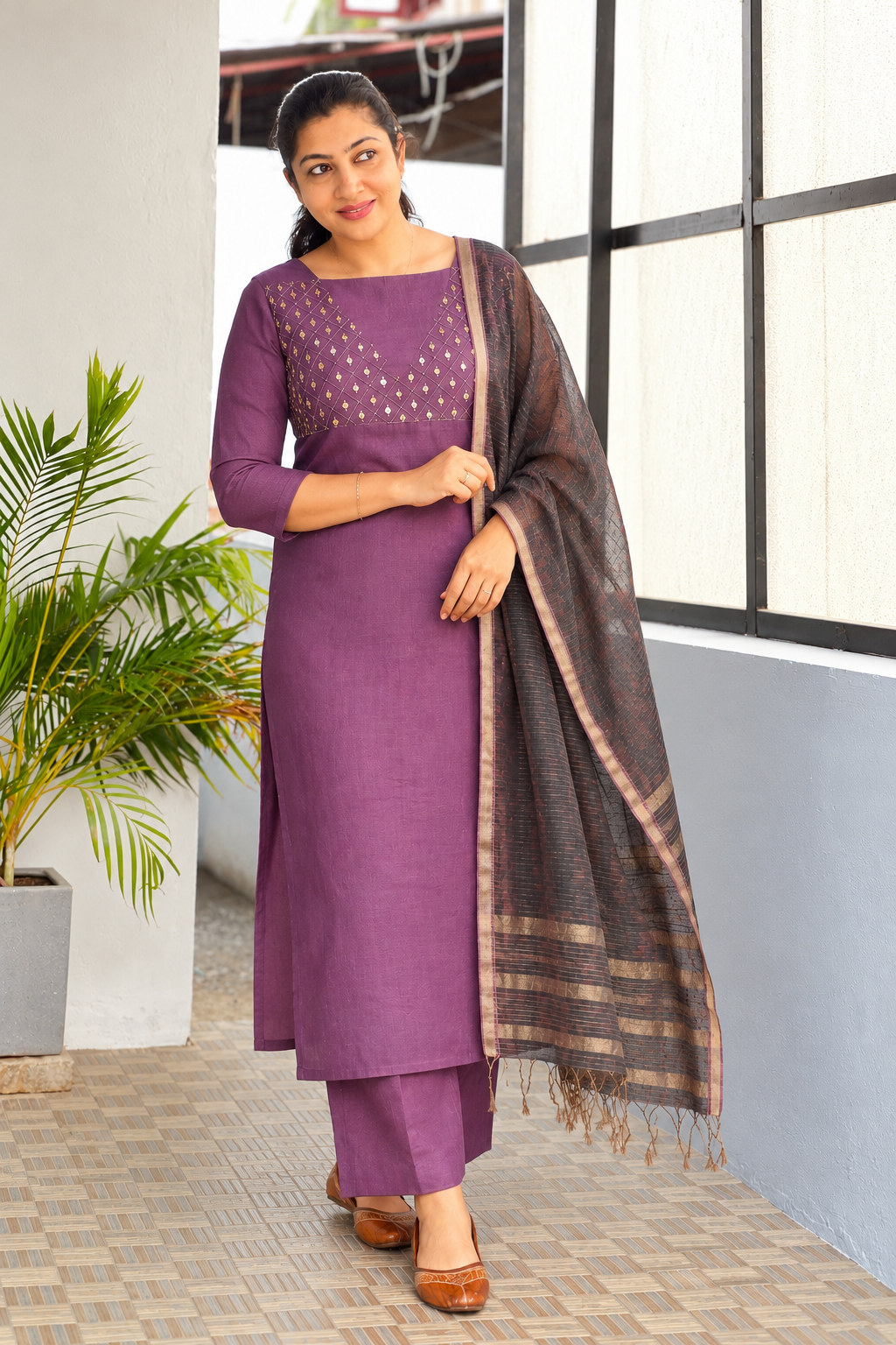 Mul Chanderi Metal Pital Design Salwar Set | HAK108