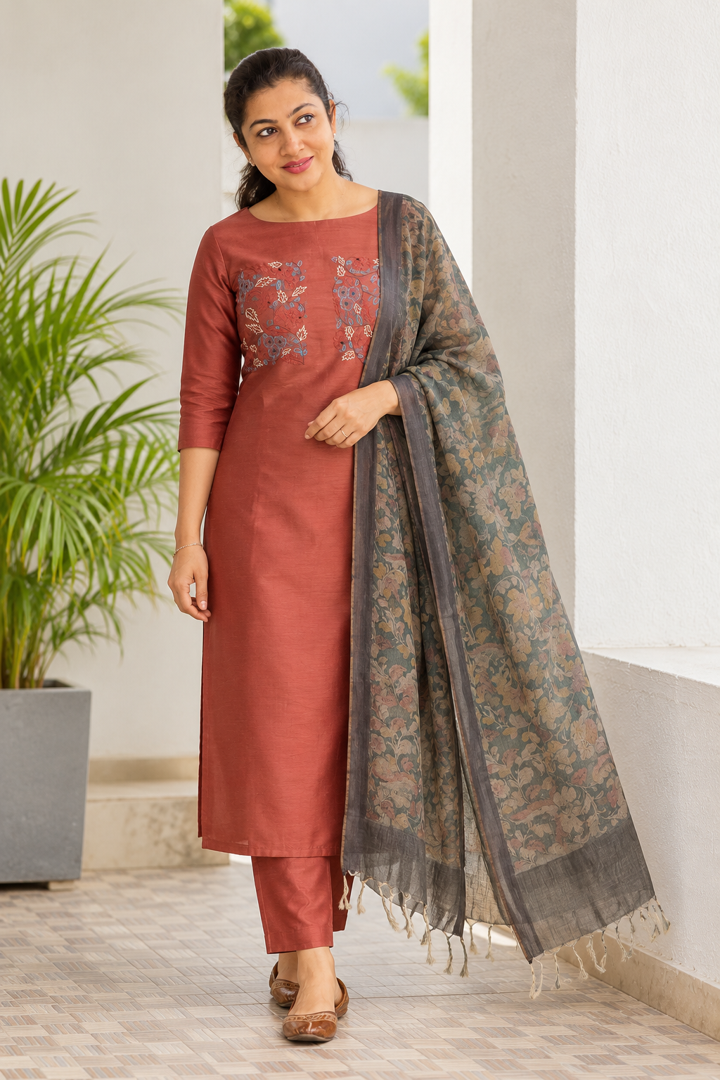PV Material Single-Thread Floral Embroidered Salwar Set | HAK105