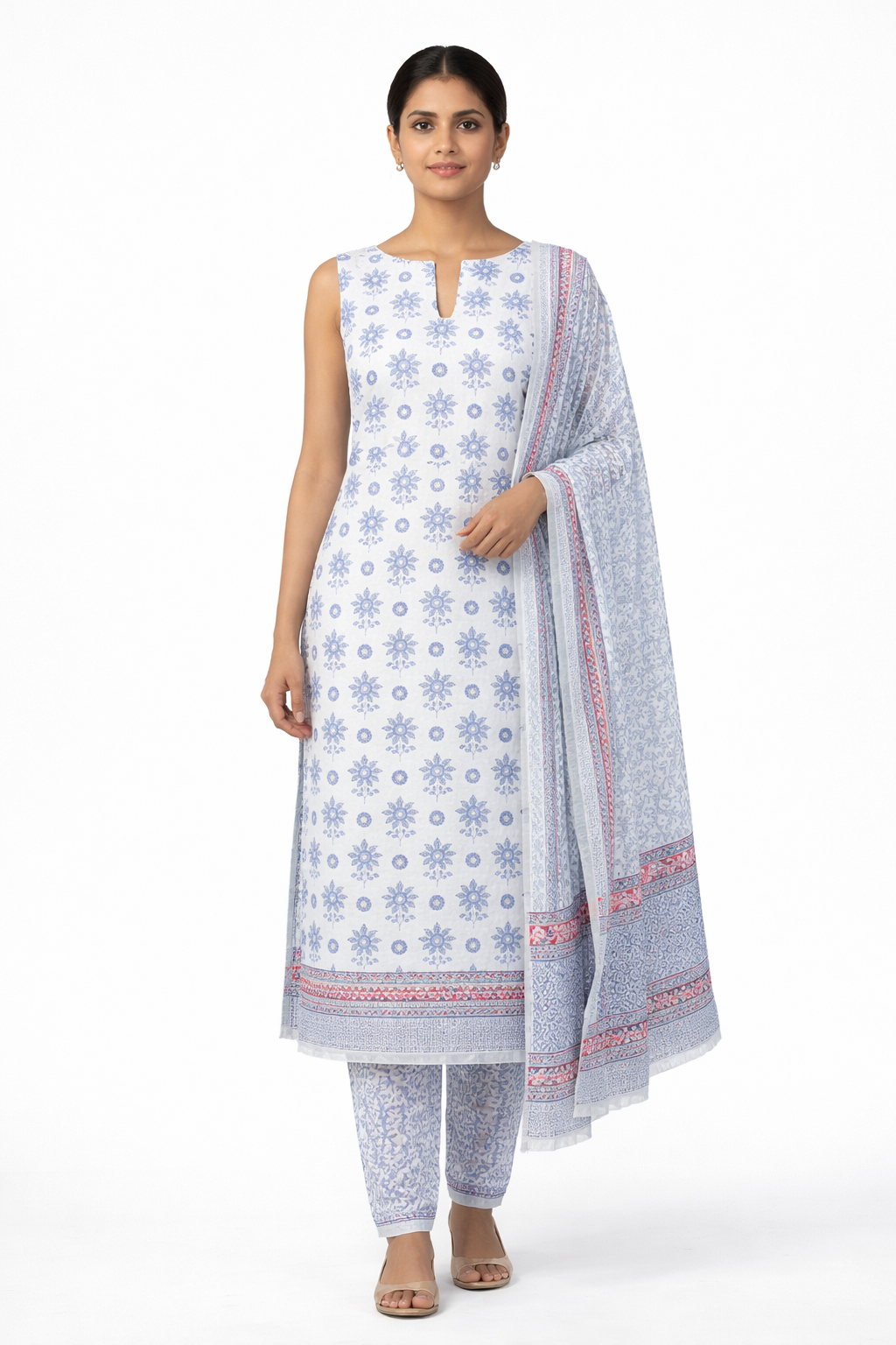 Buta And Floral Block Printed Soft Cotton Salwar Set |MF155