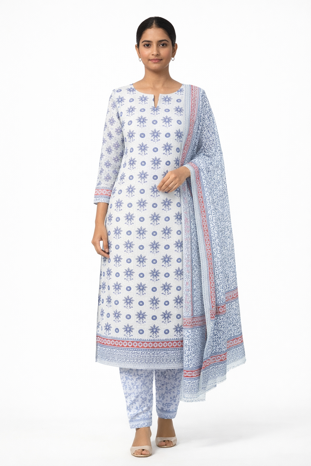 Buta And Floral Block Printed Soft Cotton Salwar Set |MF155