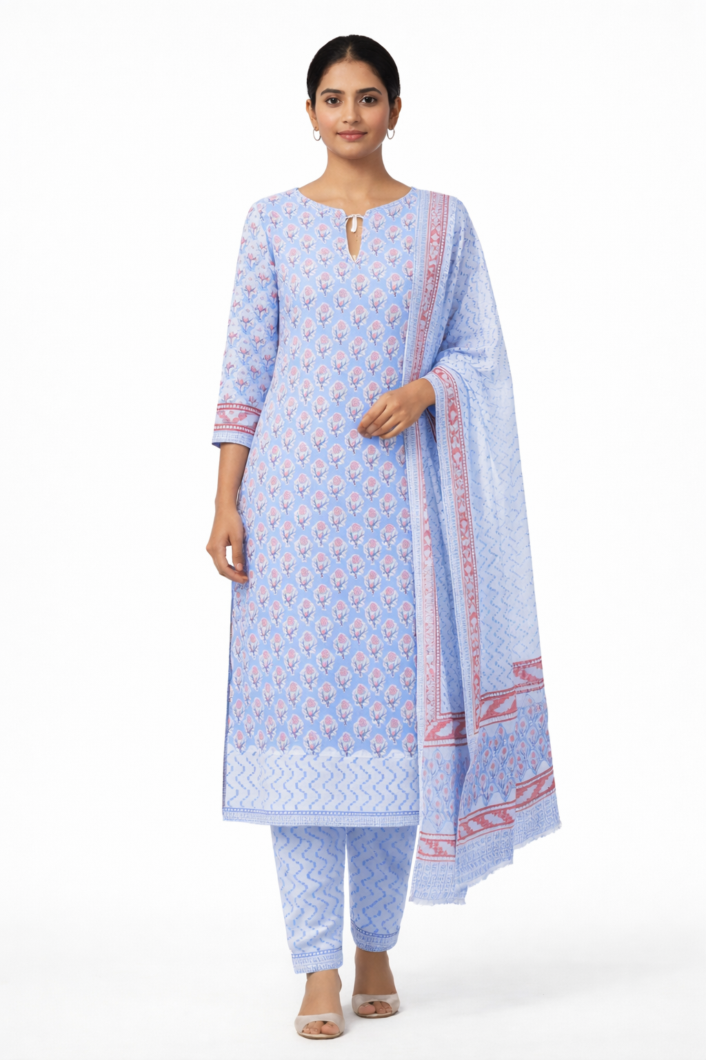 Floral Block Printed Soft Cotton Salwar Set |MF154