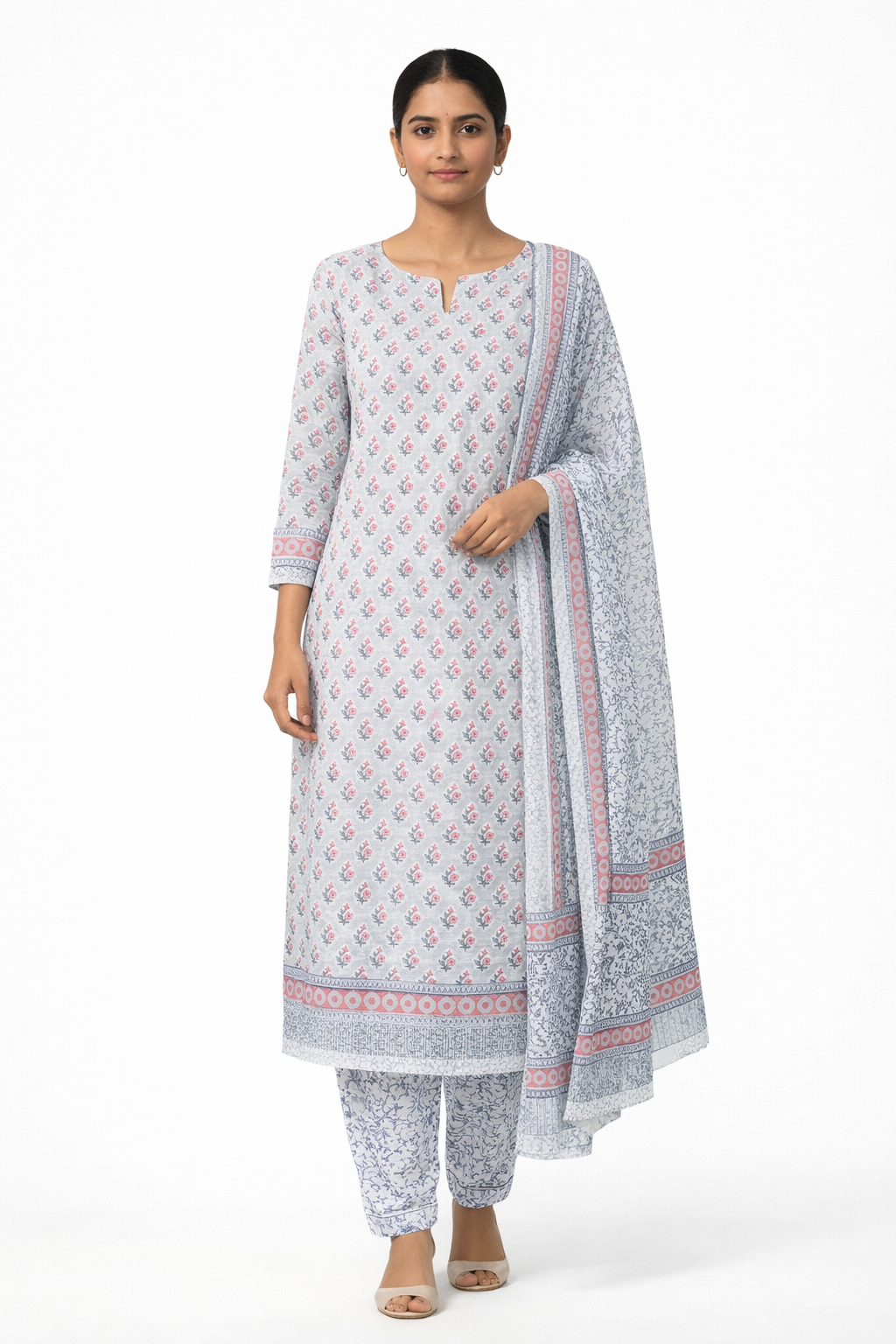 Buta And Floral Block Printed Soft Cotton Salwar Set | MF156