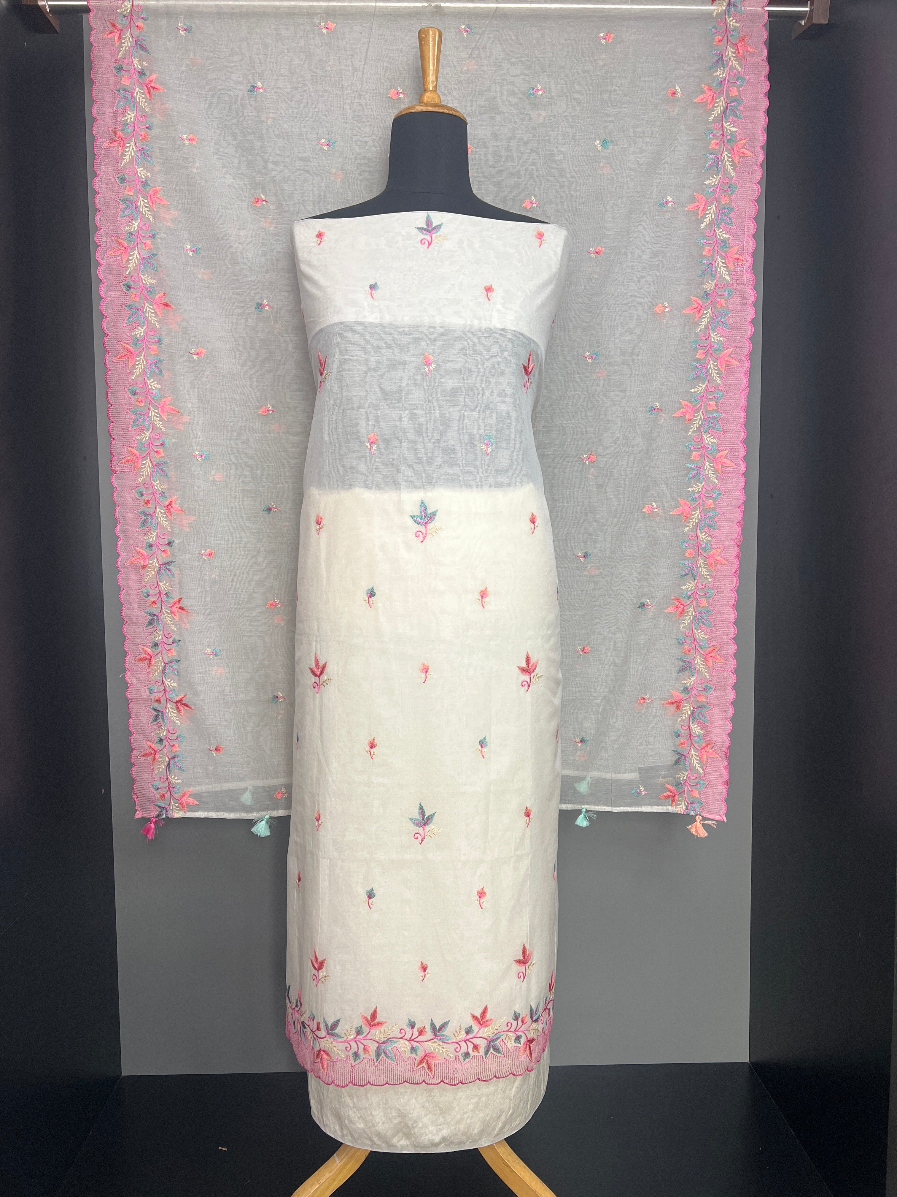 Computerized Embroidery Mul Chanderi Salwar Set | EG129