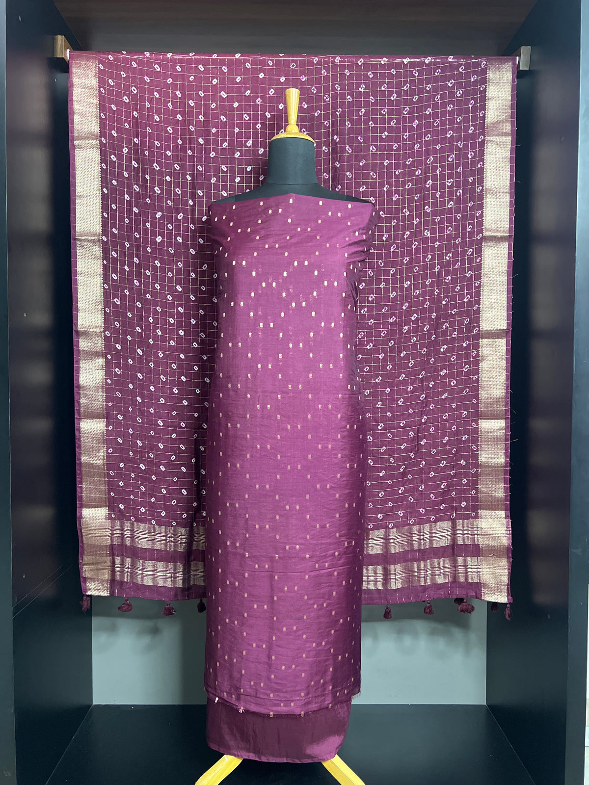 Golden Zari Buta Woven Pattern Semi  Silk  Salwar Set | YNG1586