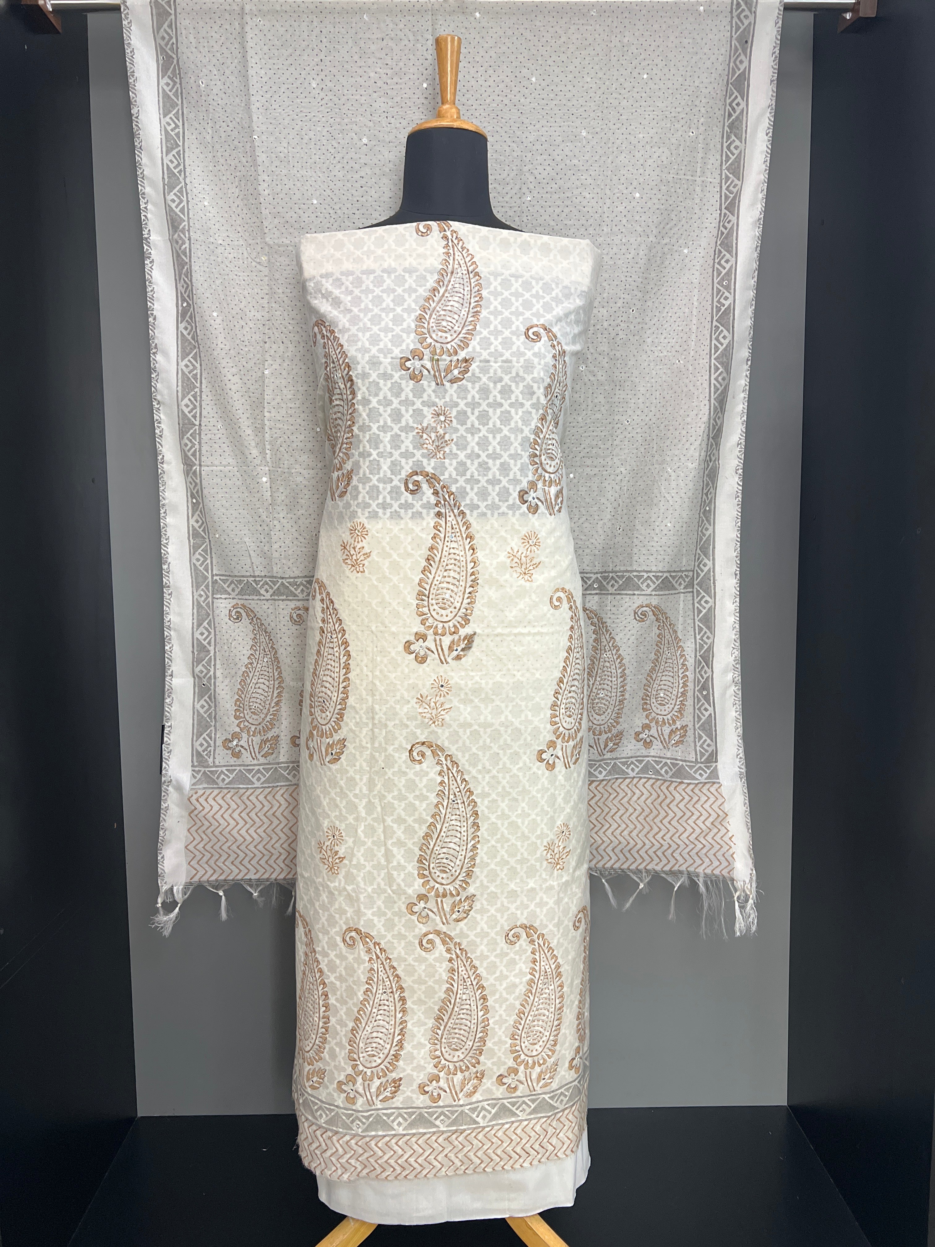 Block Printed Muga Check Organza Salwar Set | ACF143