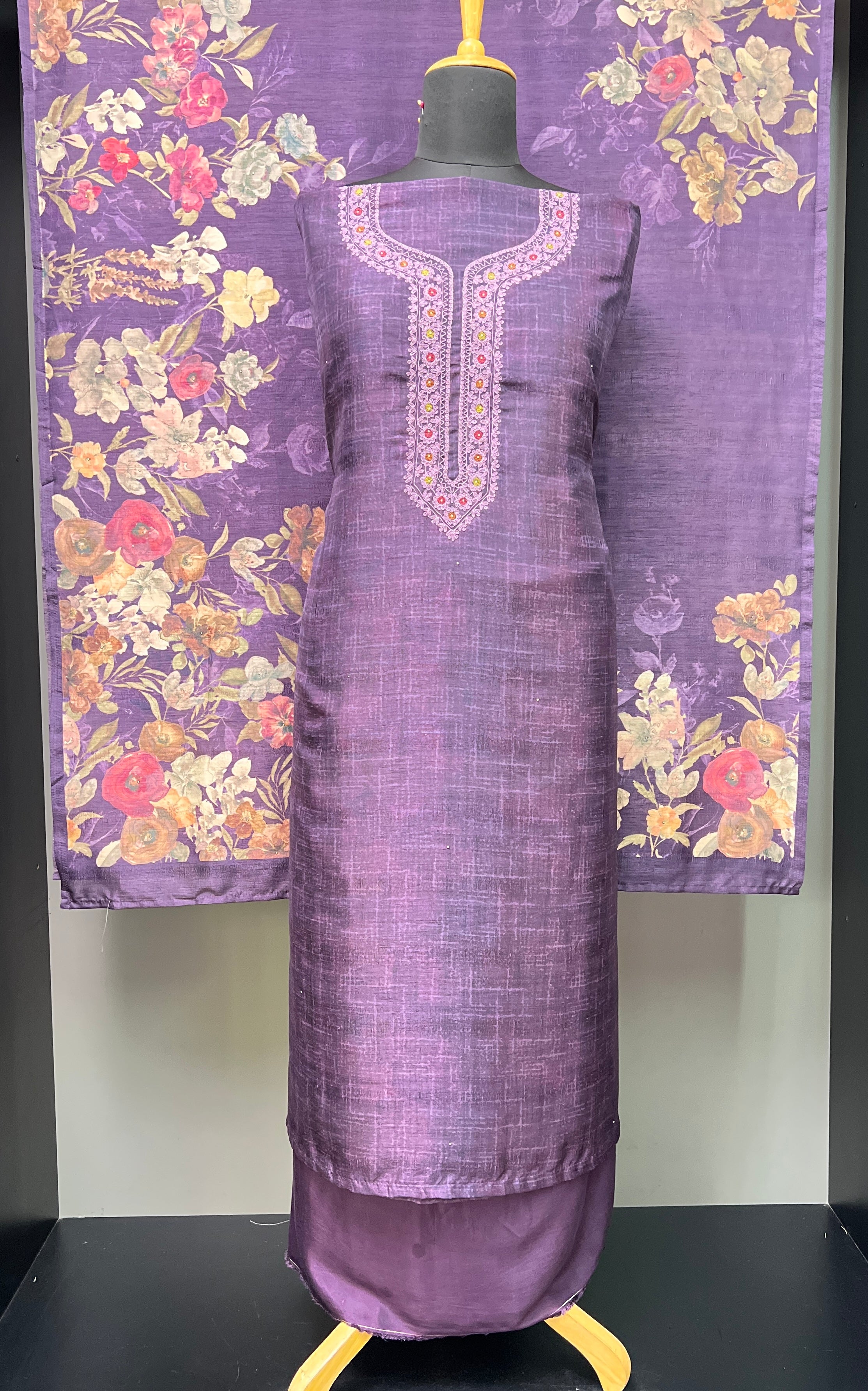 Yoke Embroidery Pattern Tussar Finish Salwar Set | KSD175