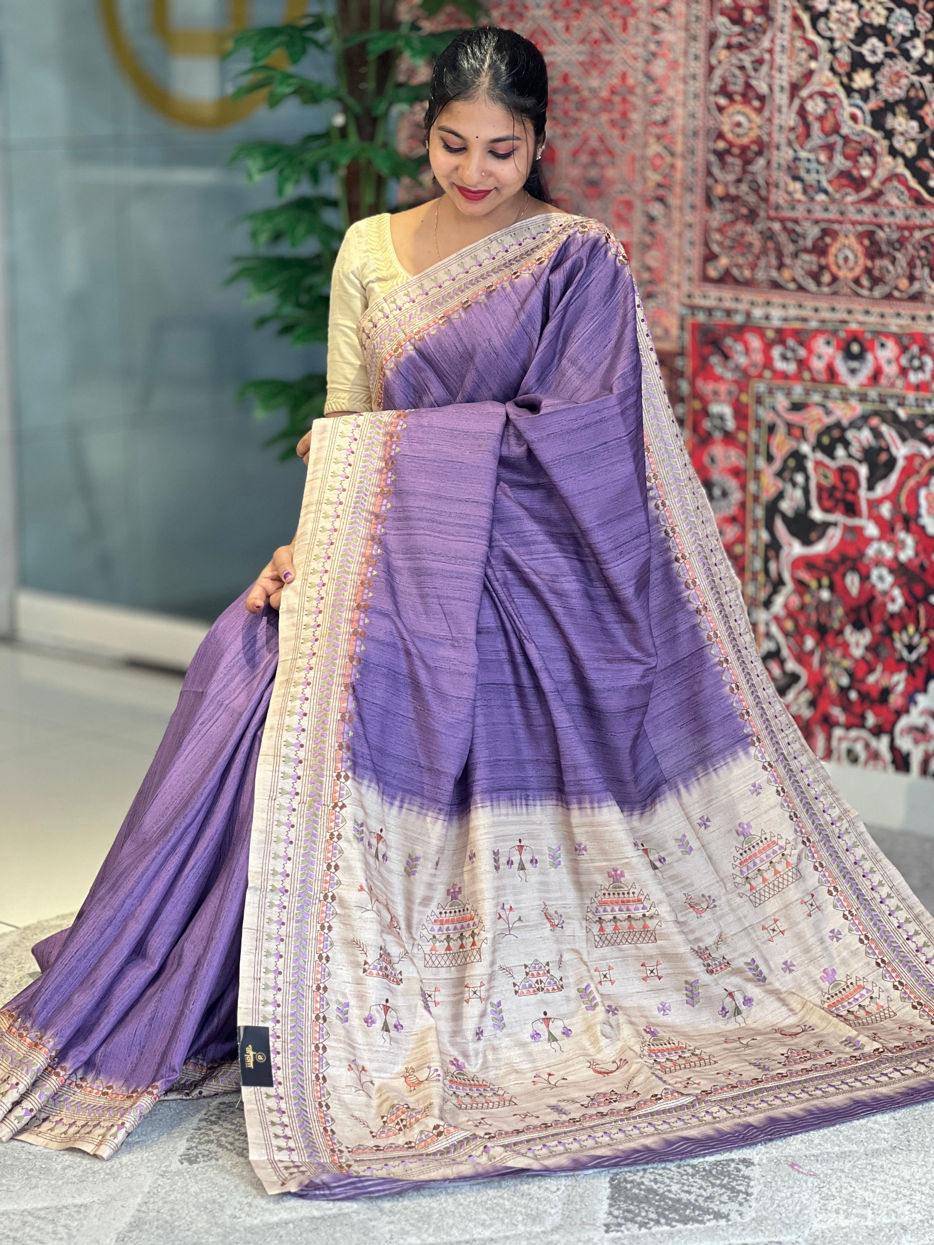 Warli Inspired Semi Tussar Saree | GAR129