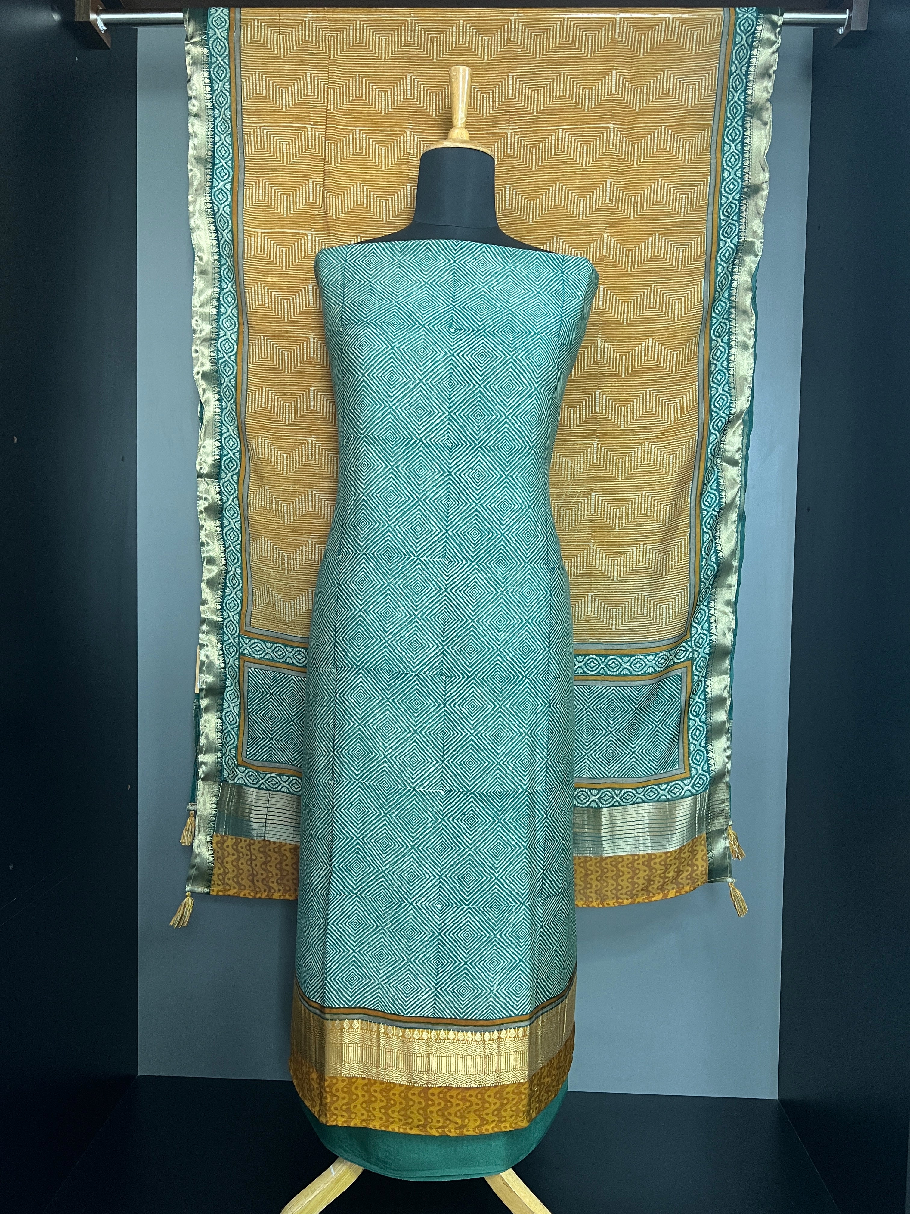 Hand Block Printed Semi Modal (Chanderi Finish) Salwar Set | HE273
