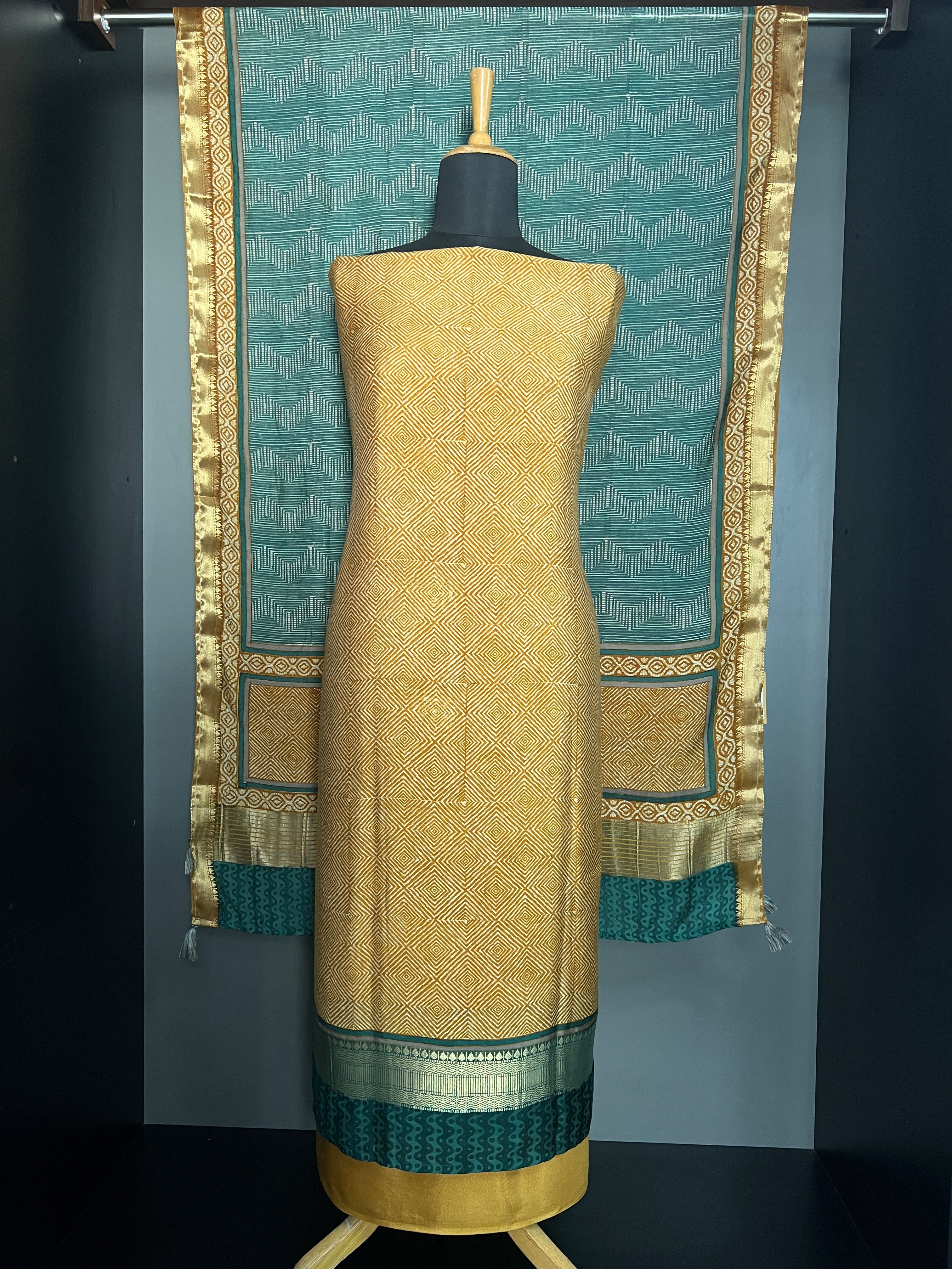 Hand Block Printed Semi Modal (Chanderi Finish) Salwar Set | HE274